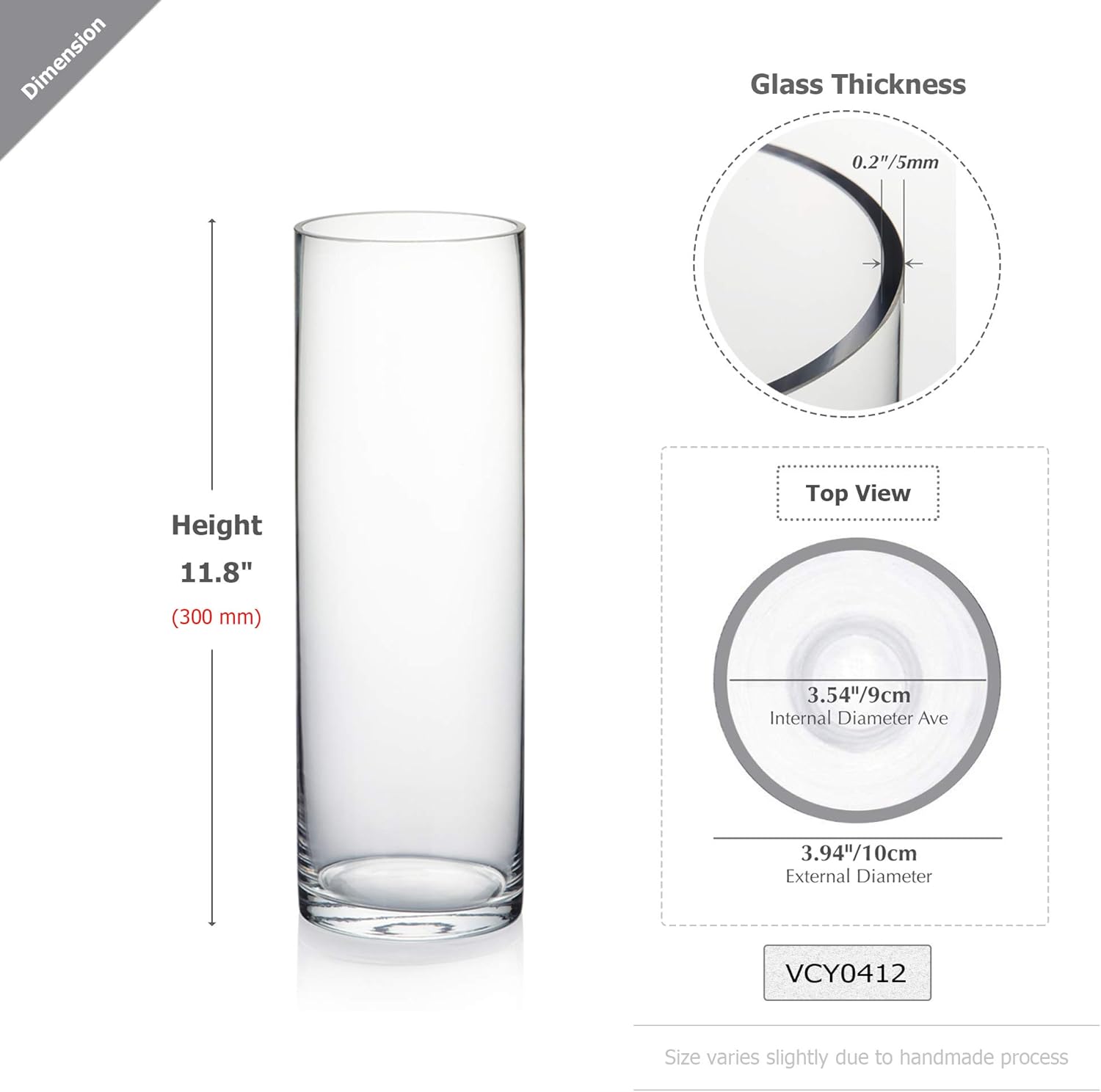 WGVI Quality Thick Weighted Clear Cylinder Glass Vases 6 Pcs