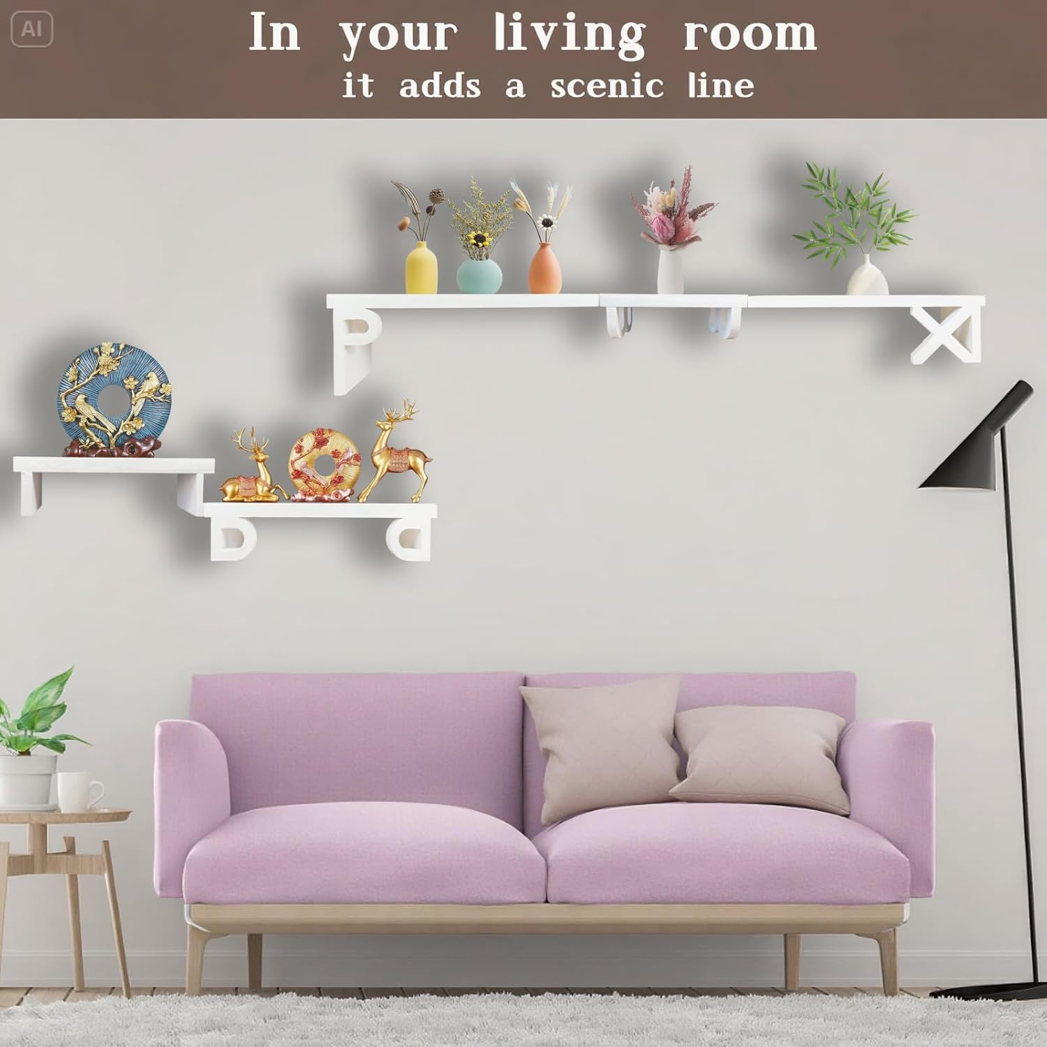 White Floating Shelves Set of 5 for Wall