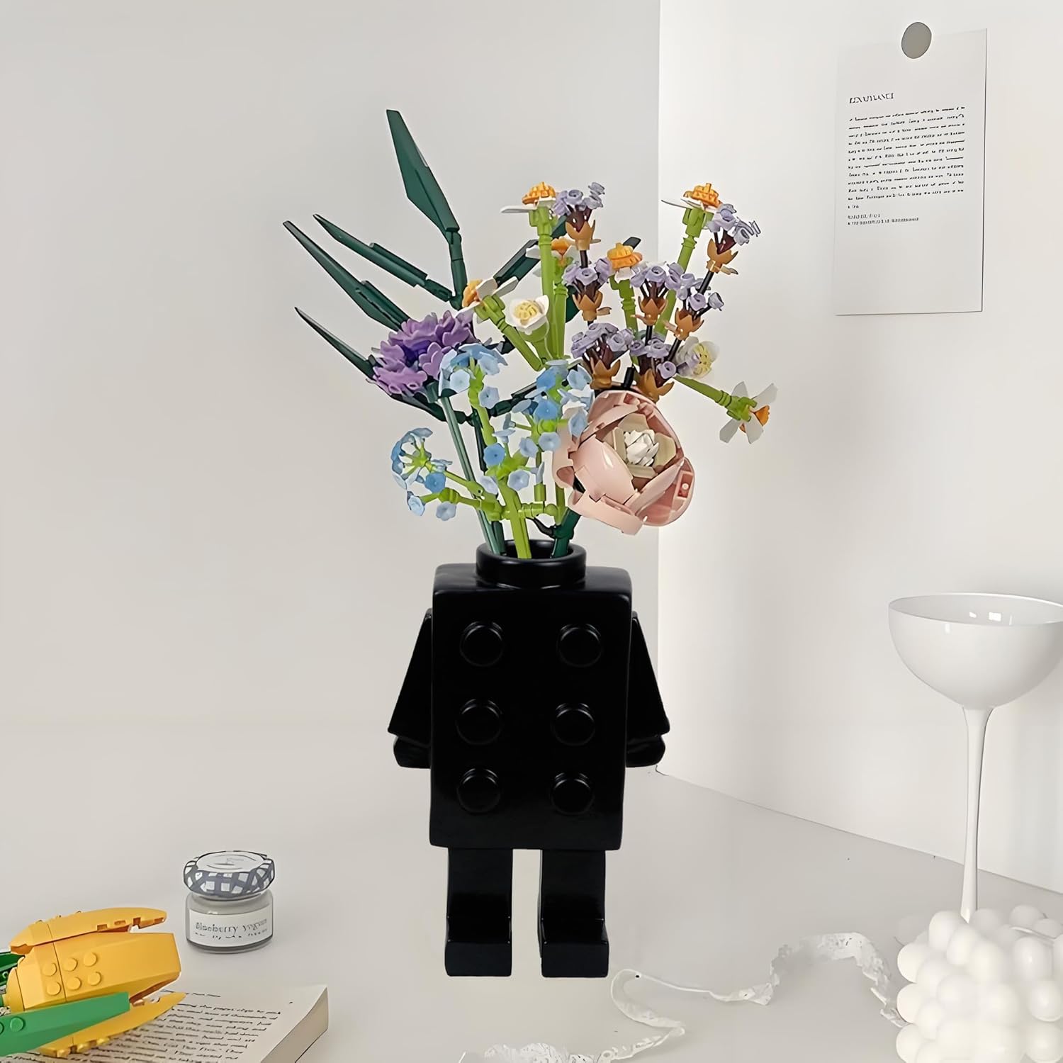 Building Block Vase for Flower Decor Unique Resin Vase Gift Black
