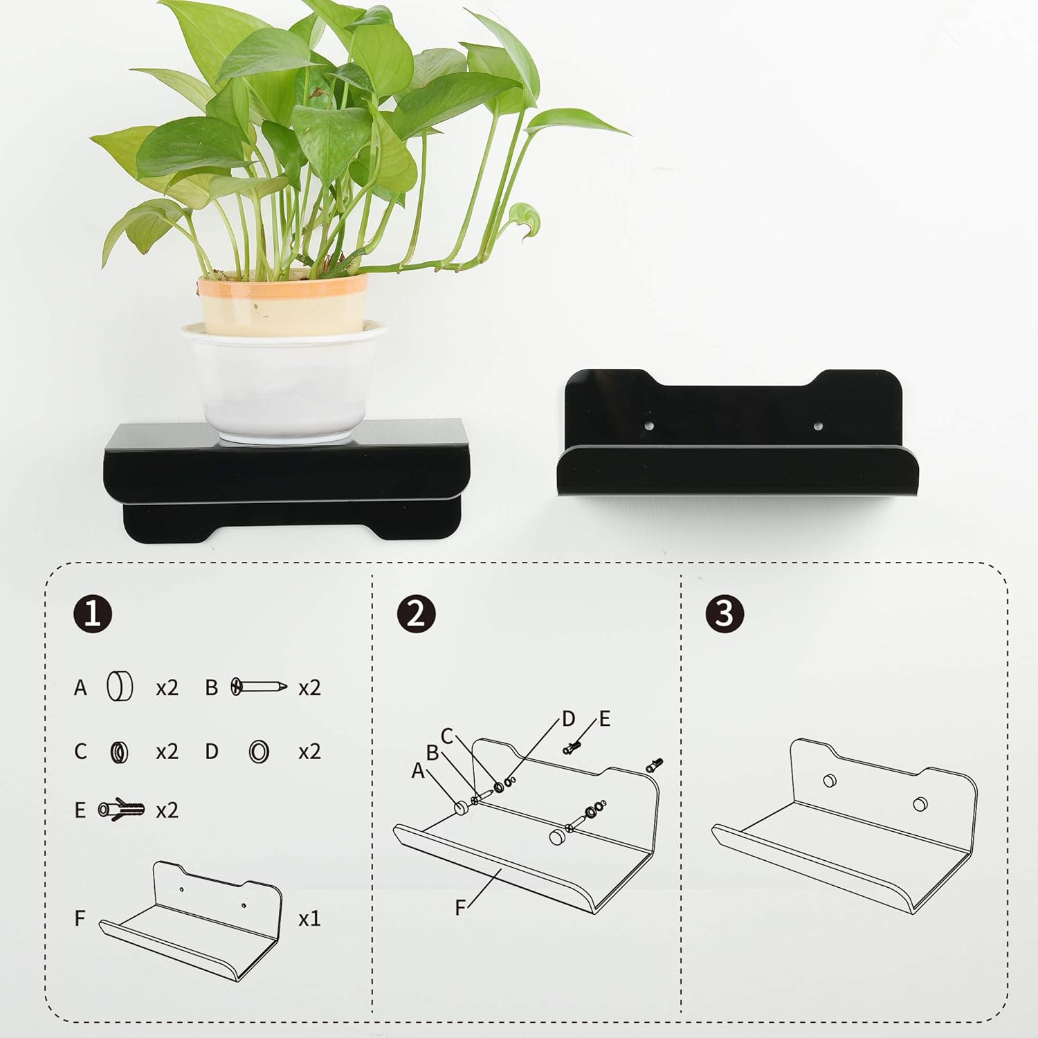 Cosmos 2 Pcs Acrylic Floating Wall Shelves for Home Decor