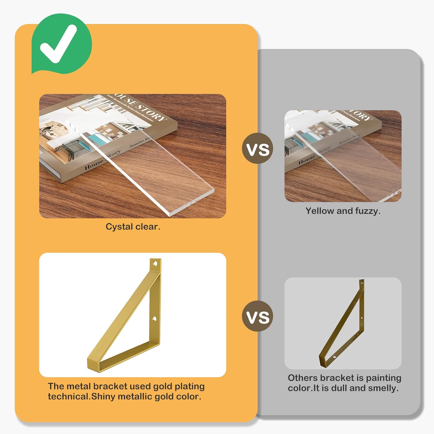 Gold Floating Shelves Set of 3 8mm Clear Acrylic Display