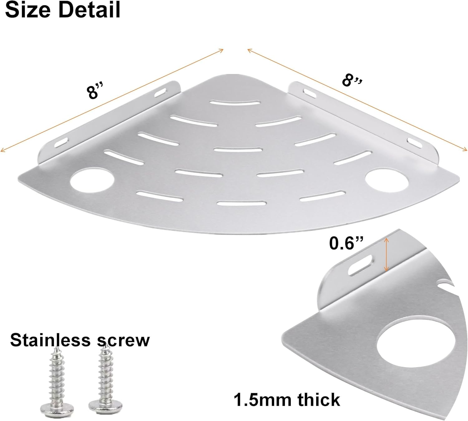 NUTNAPH Corner Shower Shelf Wall Mount Metal Floating Shelf Silver 1 Pcs