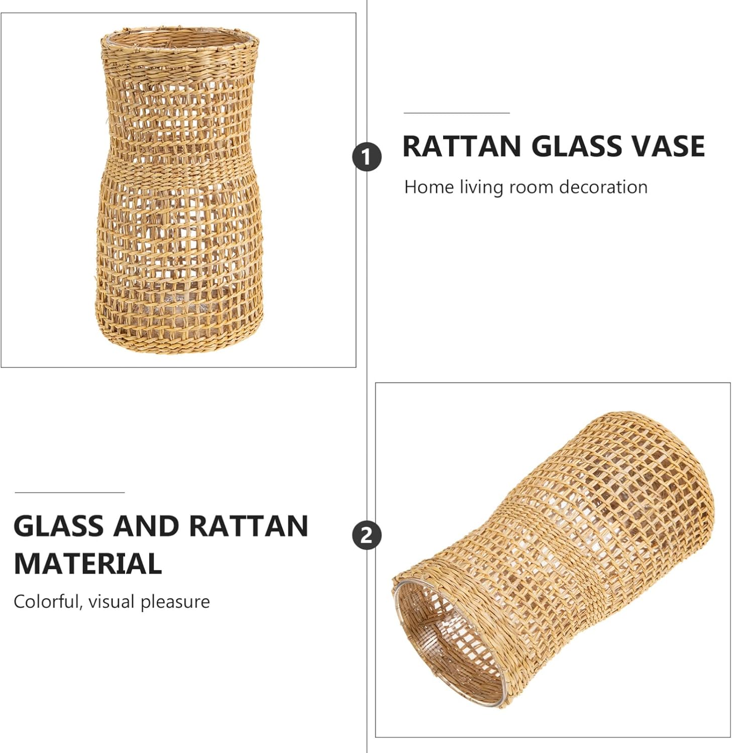 Rattan Woven Glass Flower Vase for Home Decor