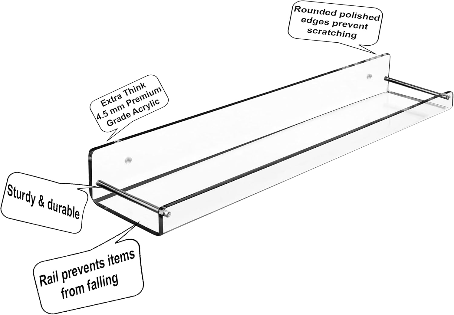 AMT 2 Pack Clear Acrylic Floating Shelves 15x4 Inch