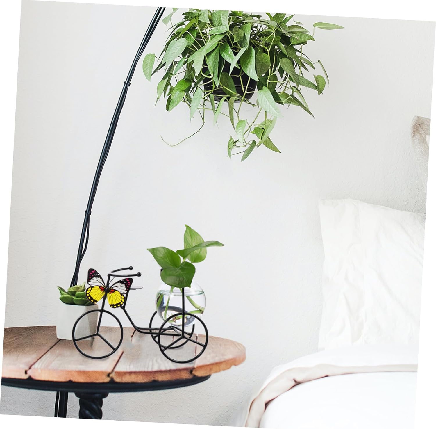 Modern Decorative Pedicab Glass Vase Wrought Iron Flower Pot