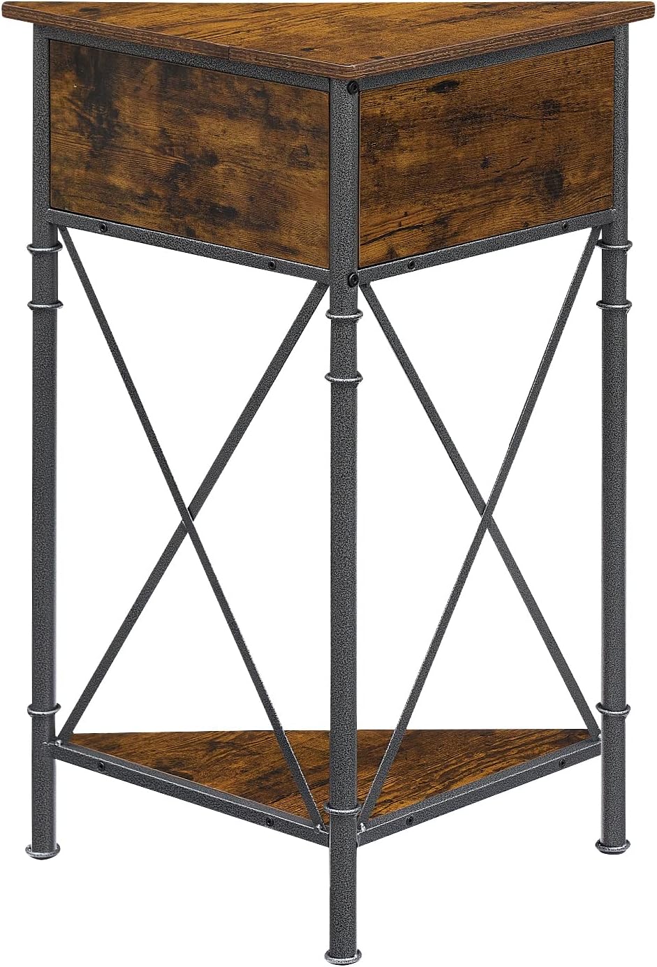 VECELO Corner Table Shelf with 3 Tier Brown Storage