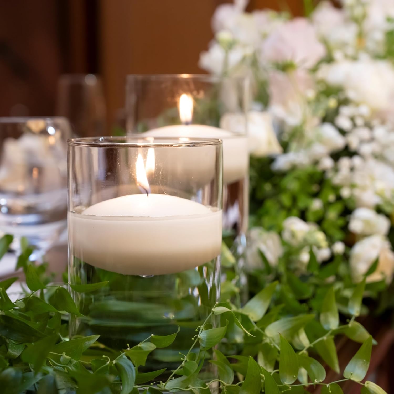 20 White Floating Candles and 16 Glass Vases Centerpiece Set