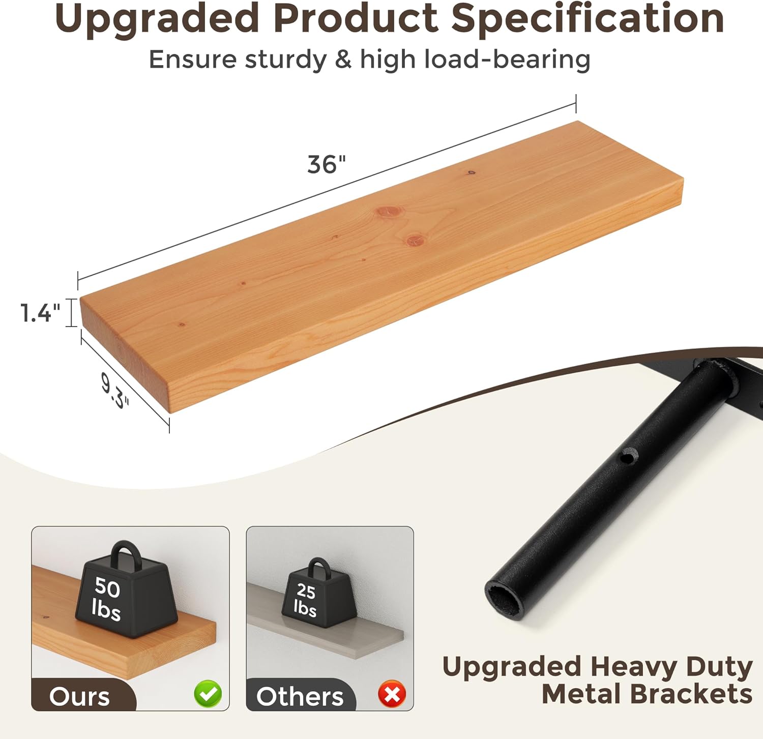 Axeman 36 Inch Floating Shelves Set of 2 Natural Finish