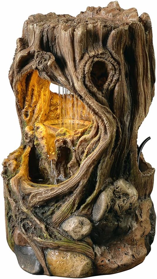 GOSSI Indoor Fountain Tabletop Stump Waterfall Decor