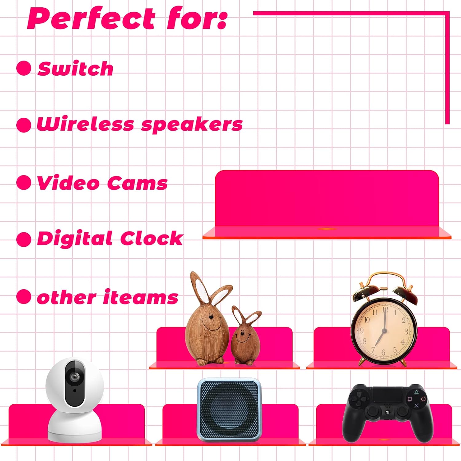 Weysat Floating Shelves 9 Inch Acrylic Wall Decor 4 Pcs Fluorescent Pink