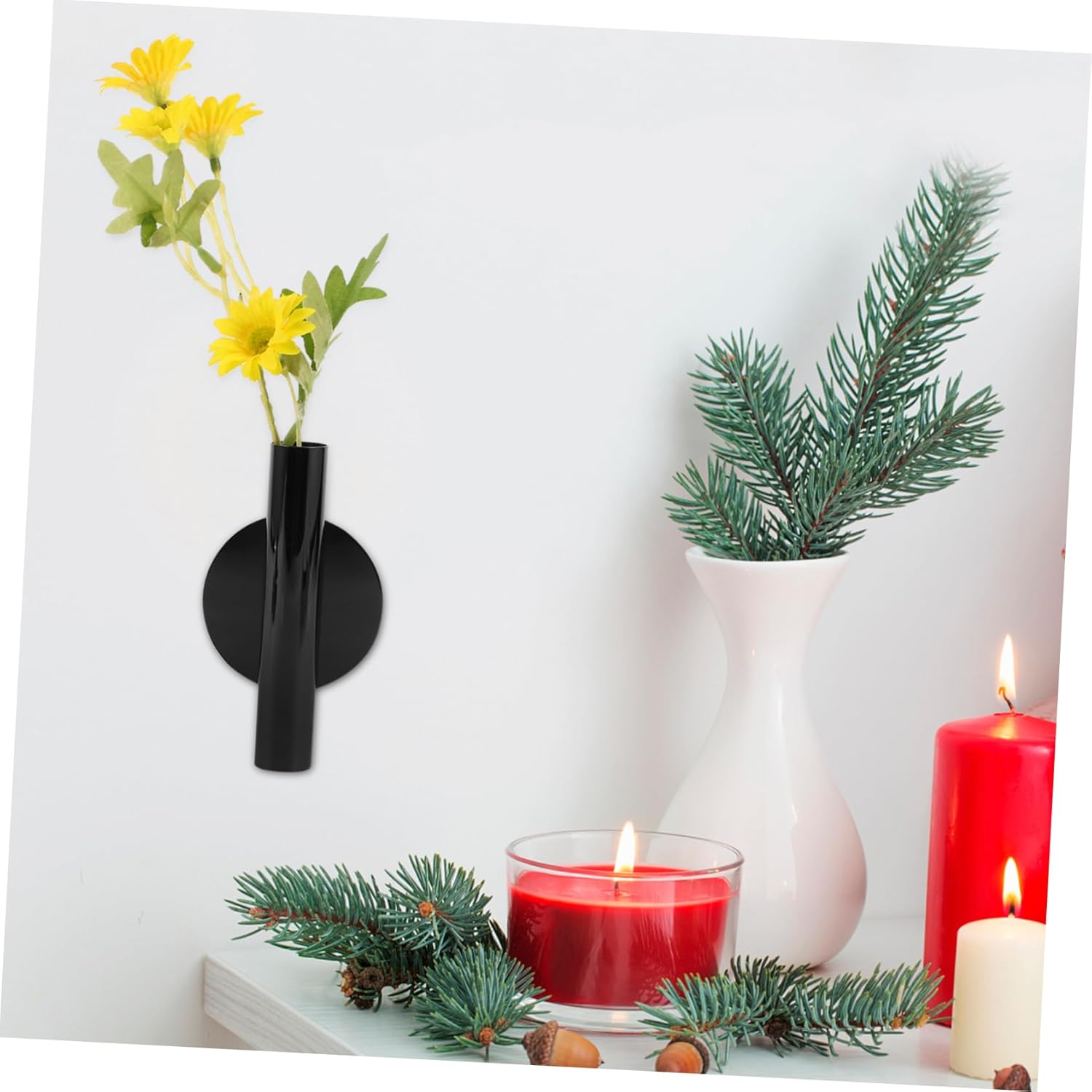 BESTOYARD 2Pcs Wall Mounted Metal Vase for Dried Flowers