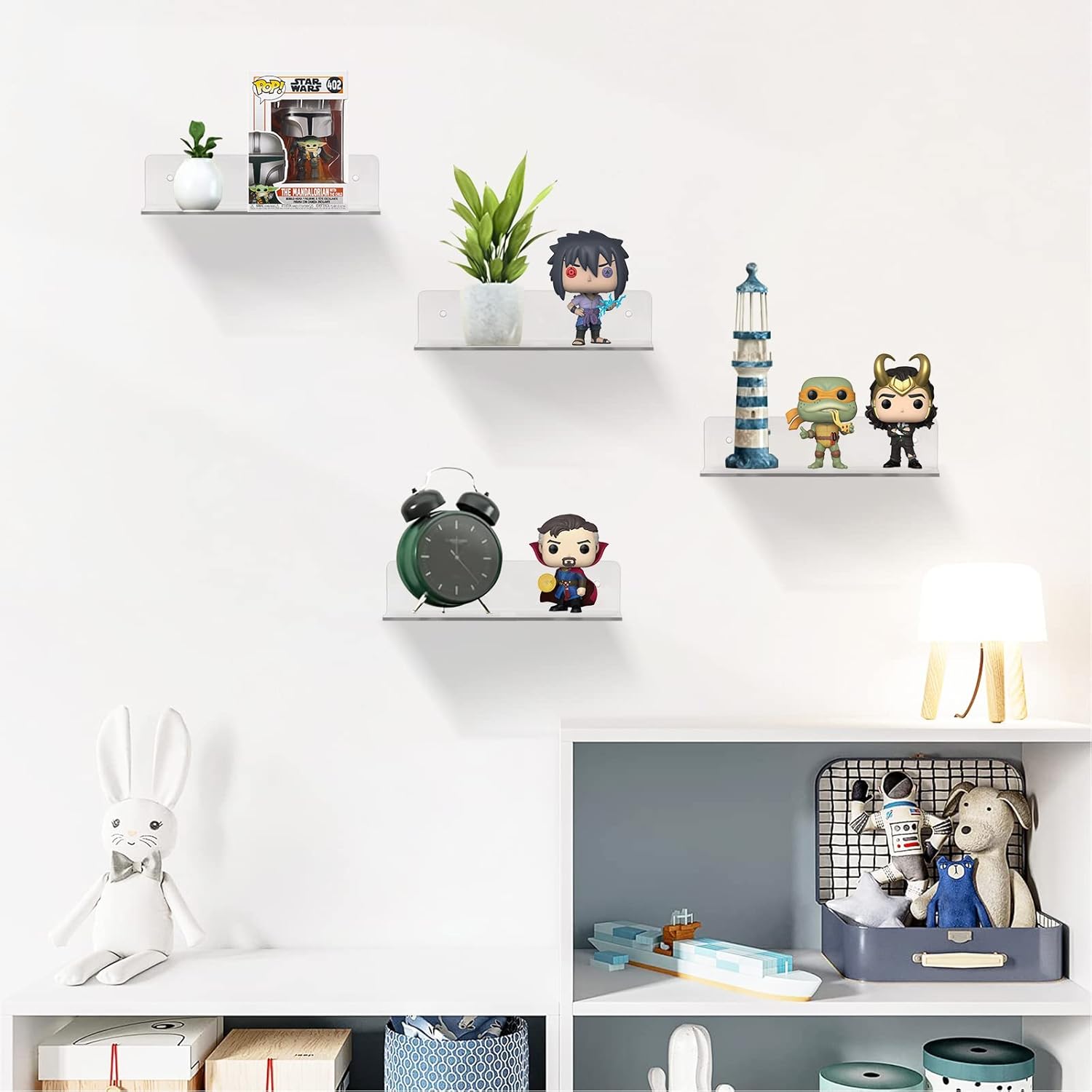 Clear Acrylic Floating Shelves 9 Inch Set of 4 No Drill Wall Mount