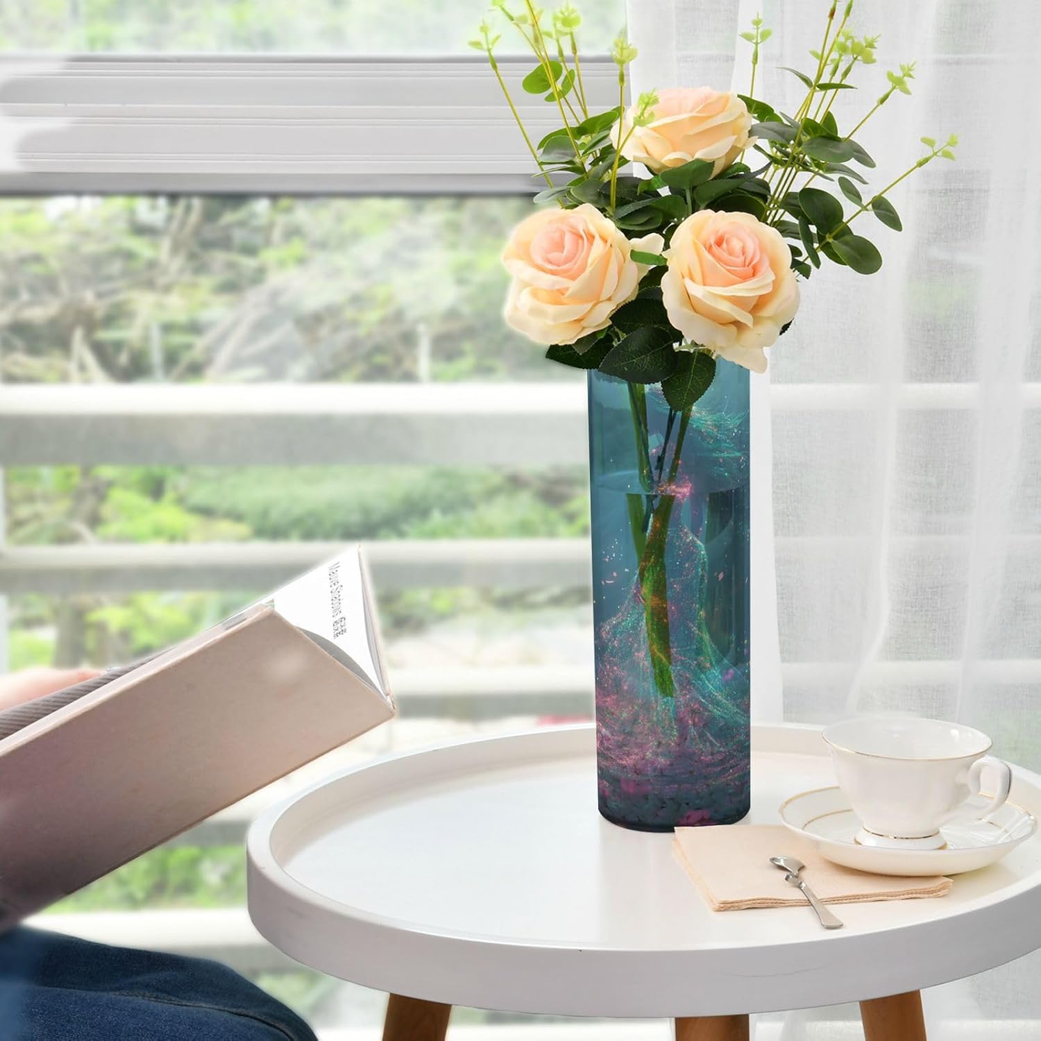 Green Mermaid Plastic Cylinder Vase for Flowers 118 x 39 Inch Decorative Aesthetic Entryway Candle Holder