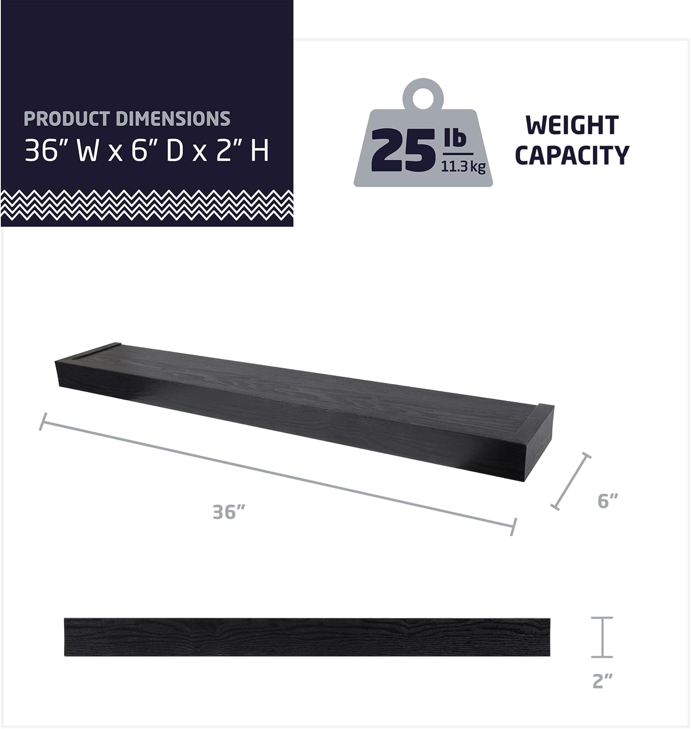 HIGH MIGHTY 36 Floating Shelf 25lbs Black