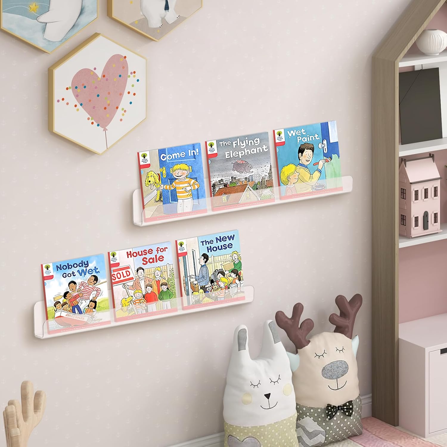 6 Pack Clear Acrylic Floating Shelves for Home Organization and Decor