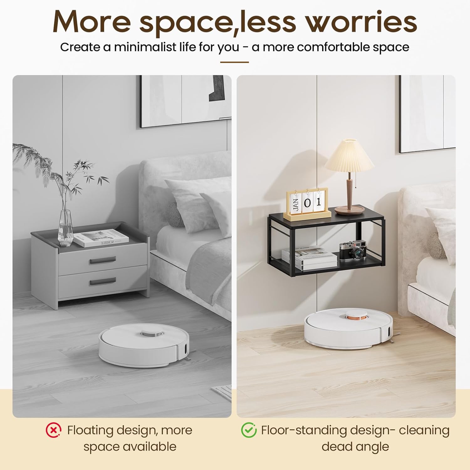Floating Nightstand Set of 2 with Storage