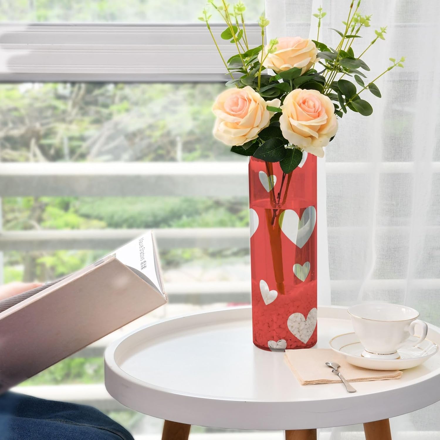 Happy Valentines Day Red Heart Plastic Hurricane Vase