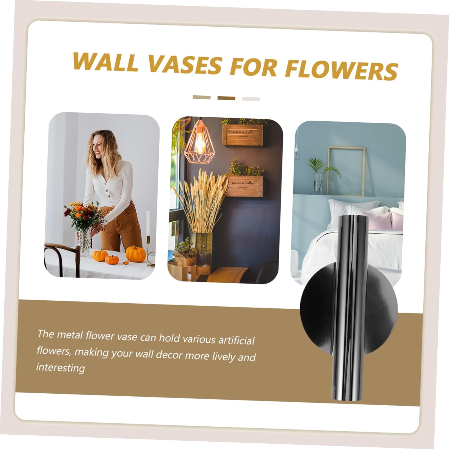 Zerodeko 2pcs Wall-Mounted Metal Flower Vase Tubes for Home Decor