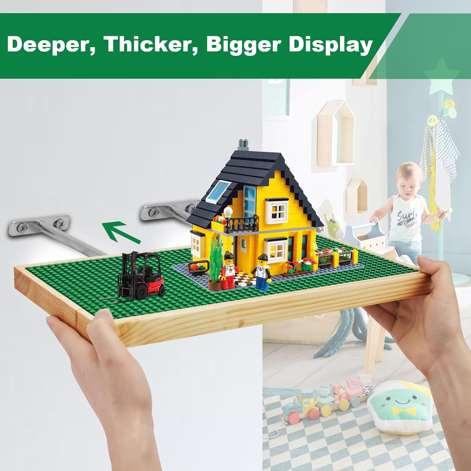 Vivise Display Shelves for Building Bricks 48x24 Wood Wall Mount