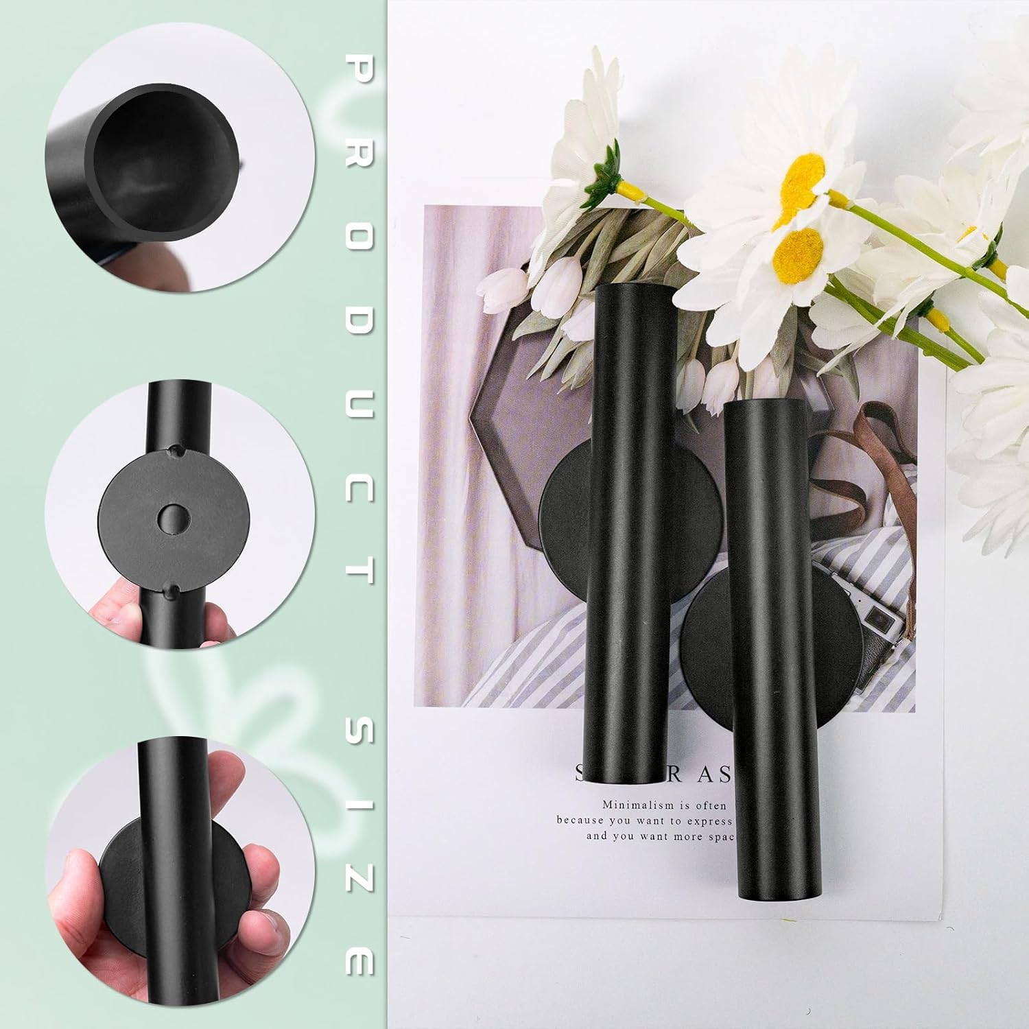 3 Pcs Black Wall Mounted Vases for Decor Flower Display Decoration