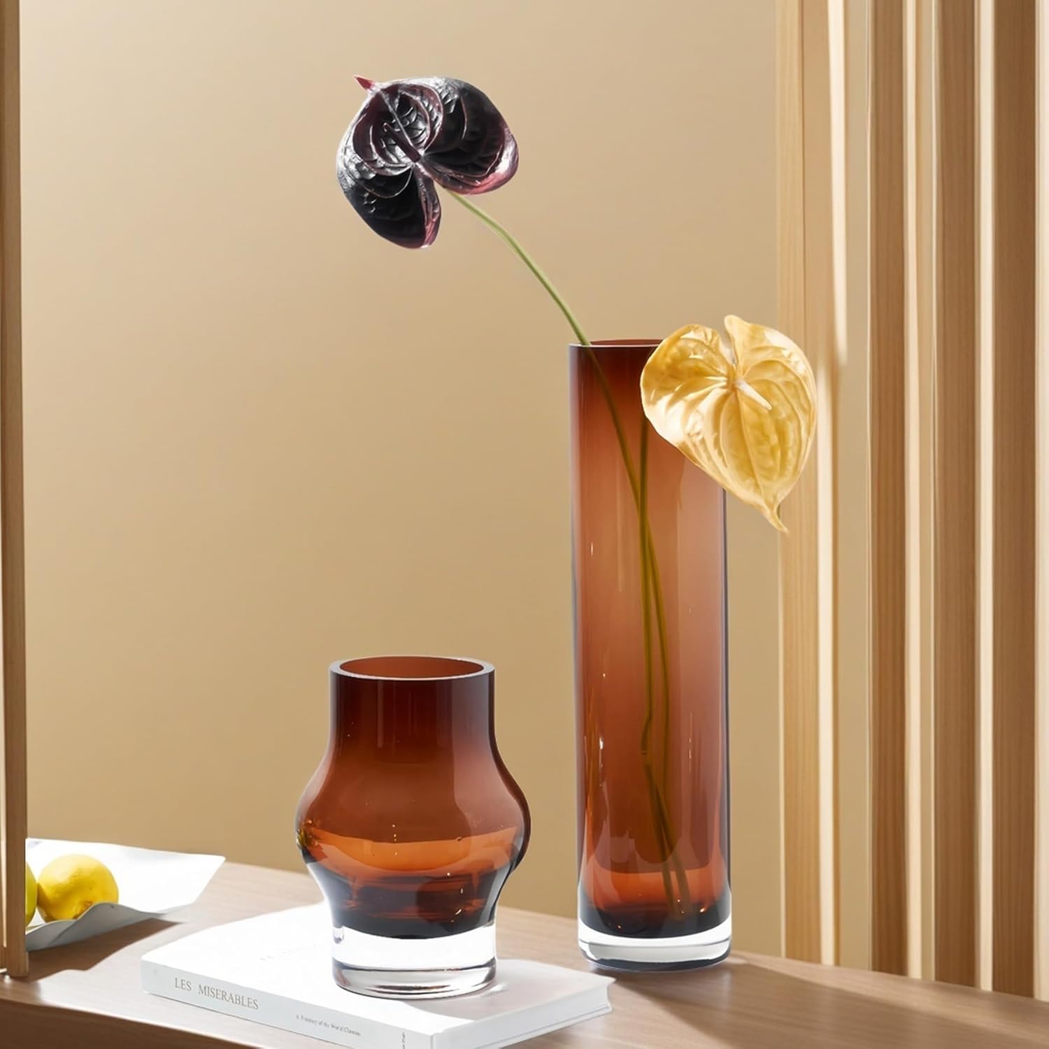 8 Inch Amber Hurricane Candleholder 35lb Thick Glass Vase