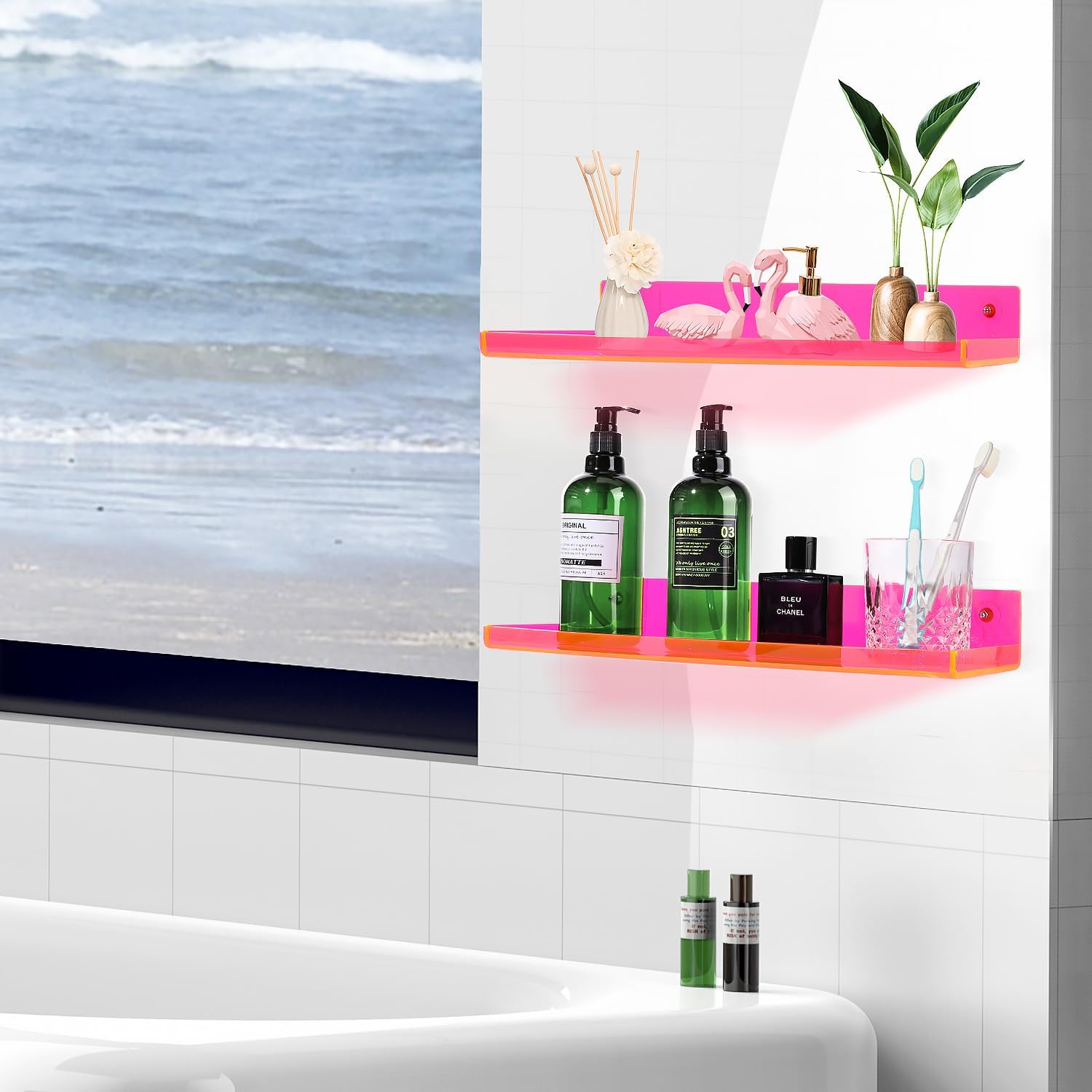 Neon Pink Floating Wall Shelves Pack of 2