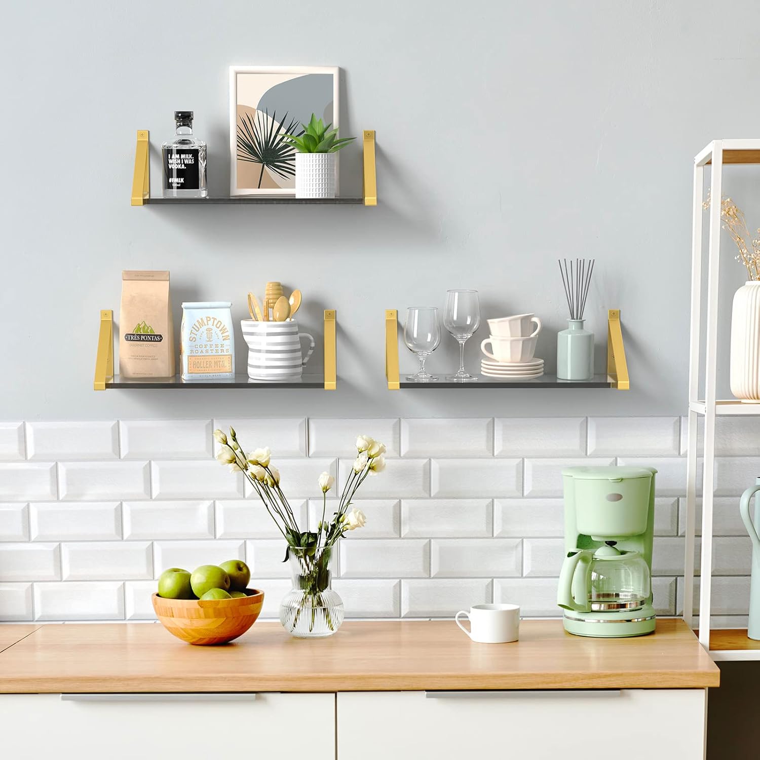 Gold Floating Shelves Set of 3 8mm Clear Acrylic Display