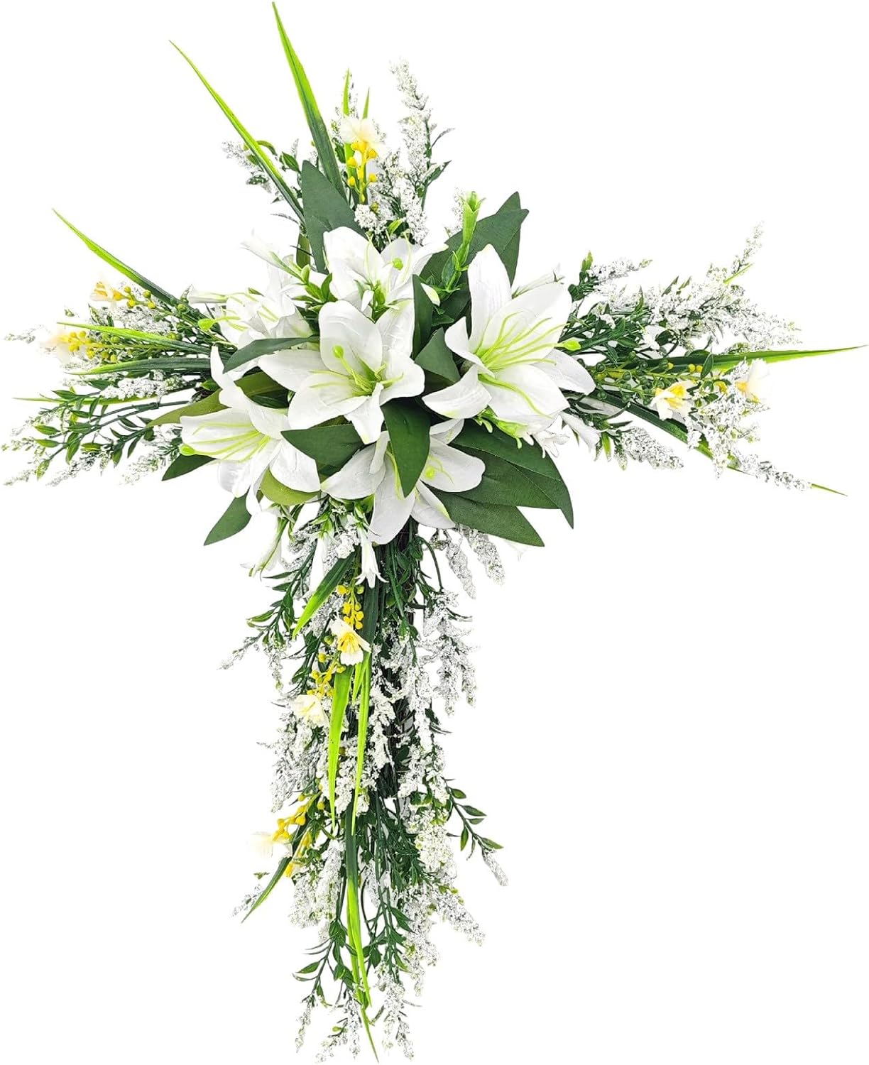 20 Inch Cross Wreath Artificial Lily Purple Easter Decor