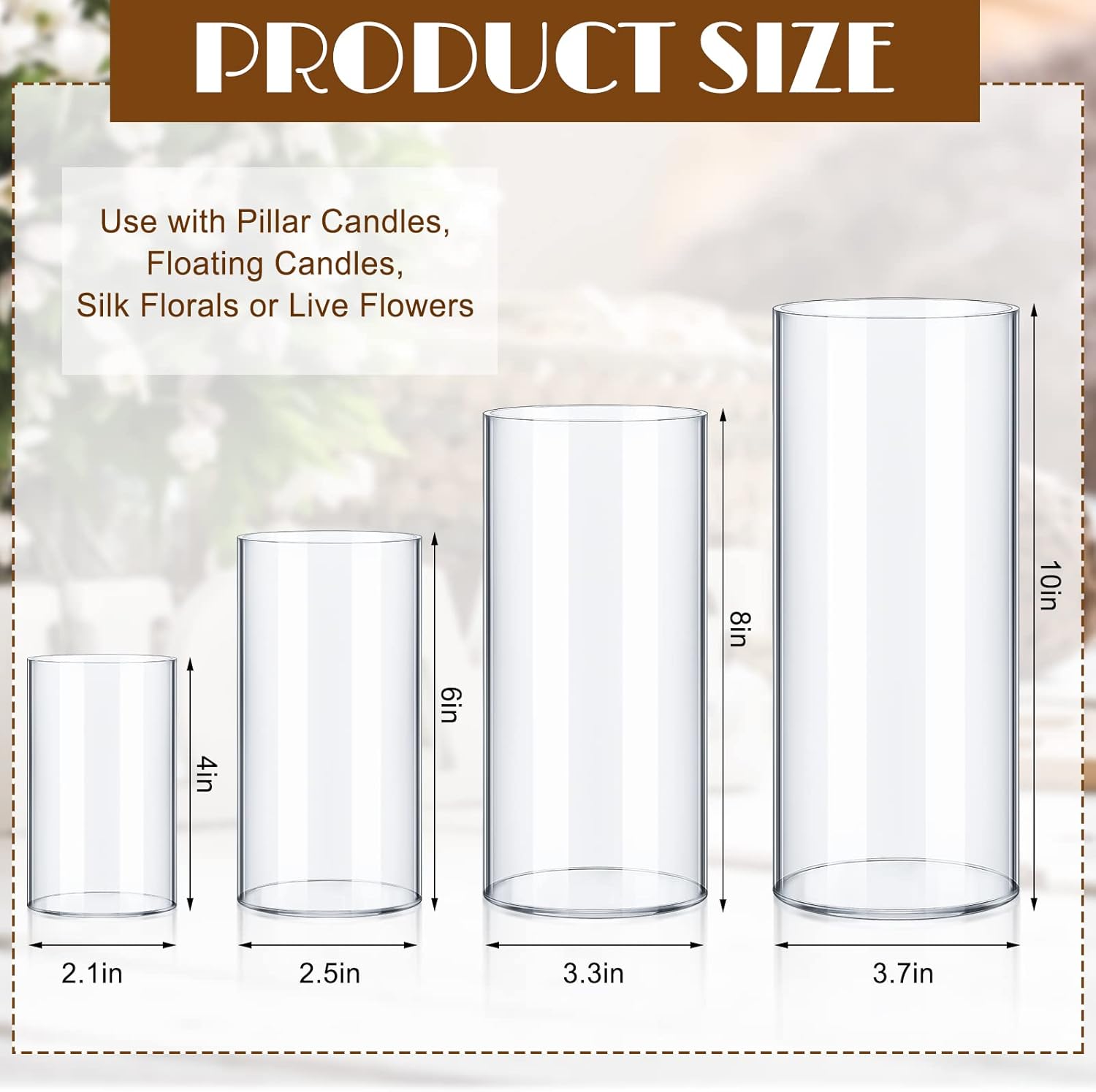Eaasty 4 Pcs Acrylic Cylinder Flower Vases for Centerpieces and Floating Candles
