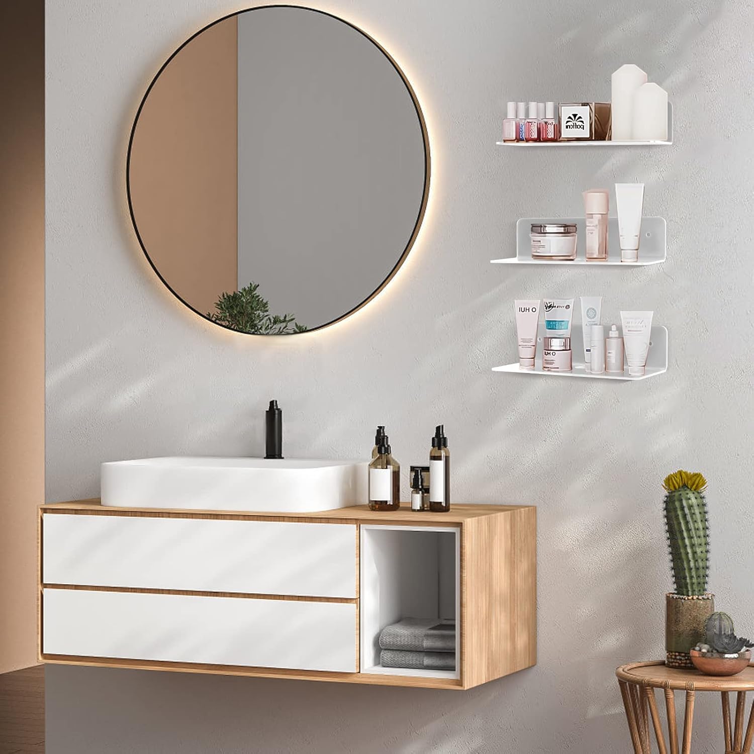 Clear Acrylic Floating Shelves 9 Inch Set of 4 No Drill Wall Mount