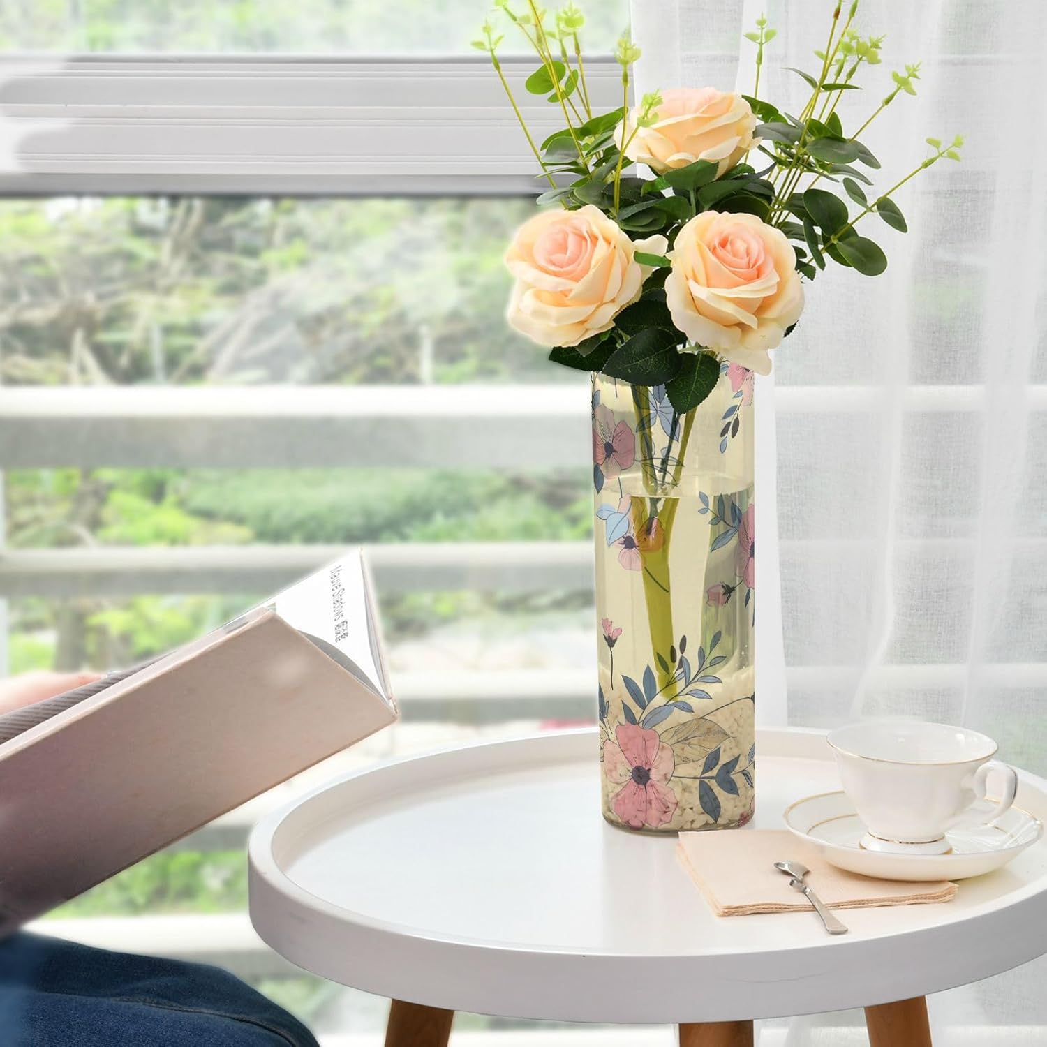 Light Pink Flower Retro Plastic Cylinder Vase for Decor