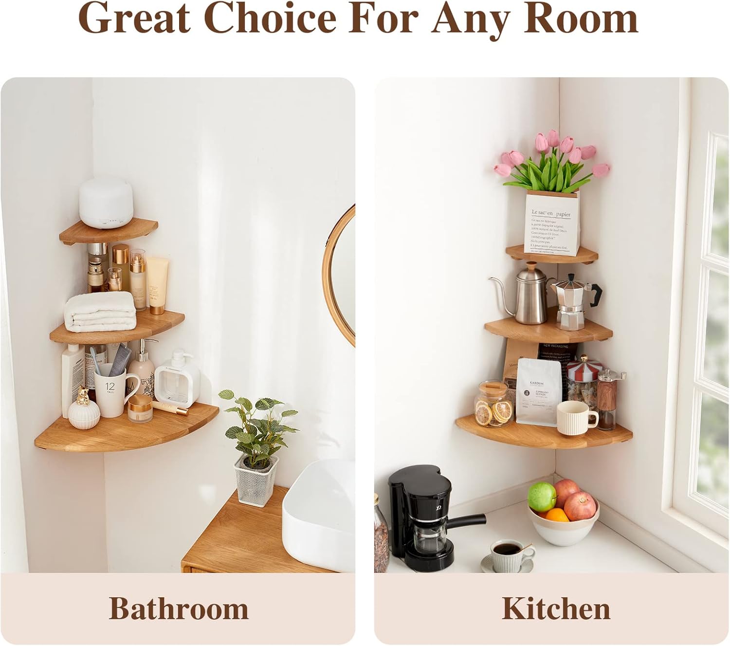 Oak Floating Corner Shelves 14 Inch Solid Wood Wall Mounted Shelf for Home Dcor