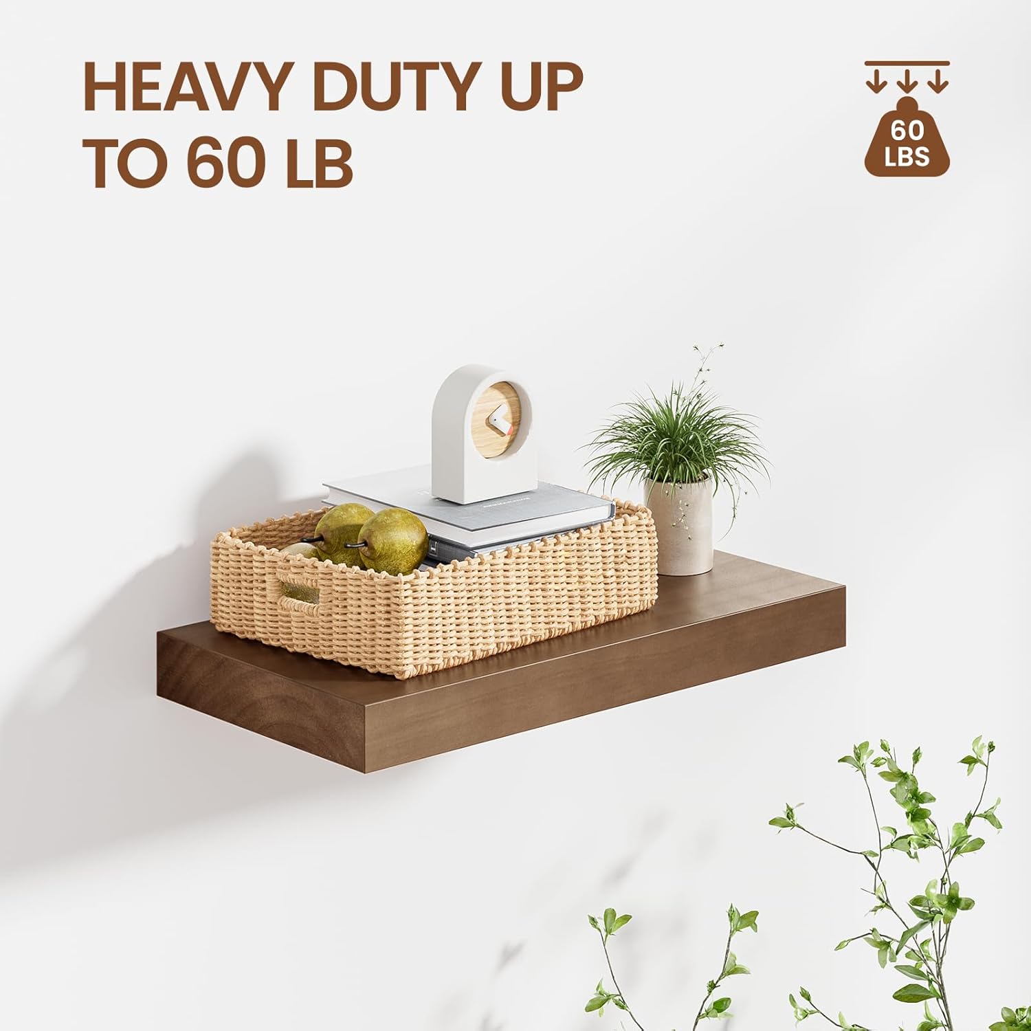 Heimlove Floating Shelves 2 Pack 16 Inch Natural Pine Bathroom Shelf Over Toilet Storage Decor