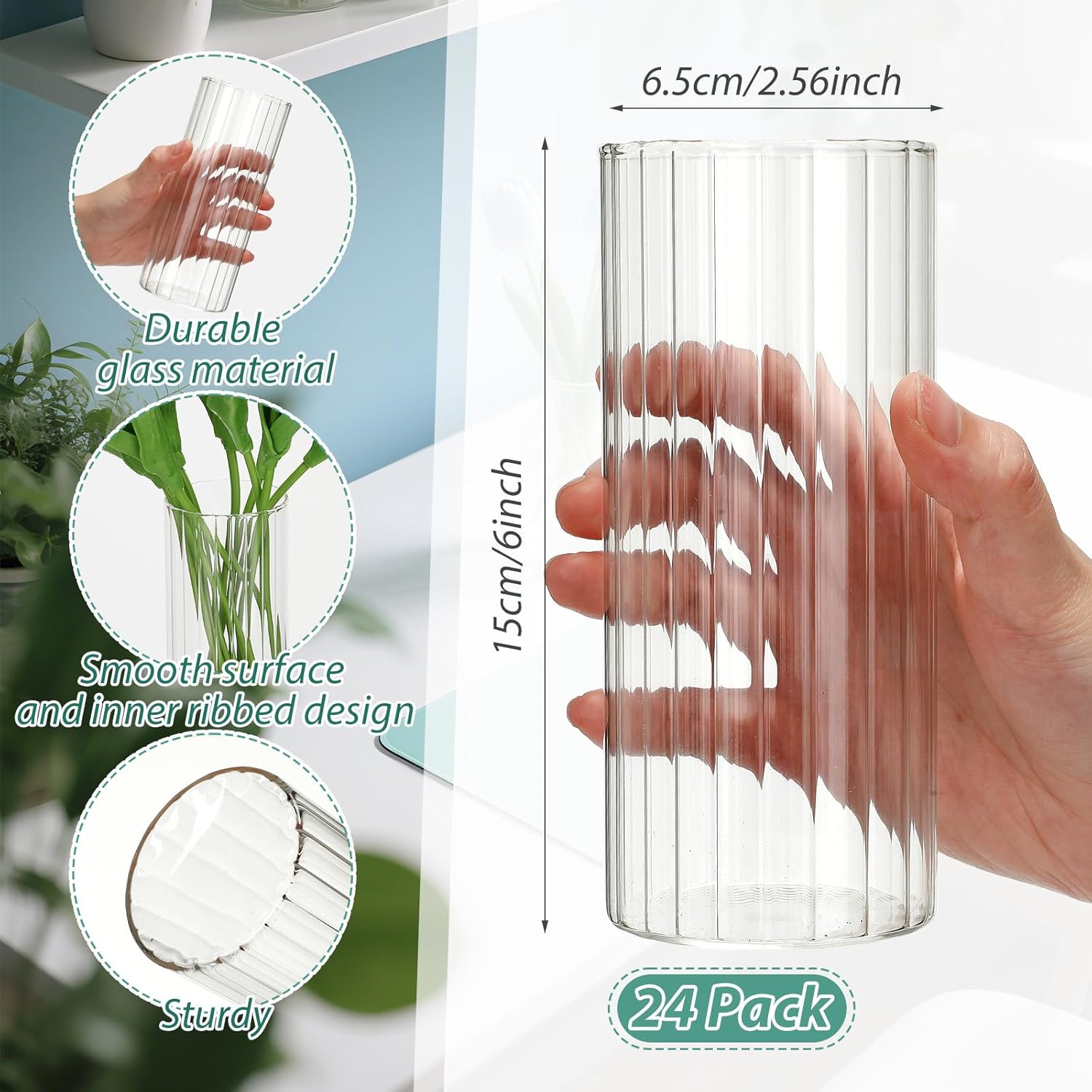 24 Pcs Clear Glass Cylinder Vases for Centerpieces and Decor