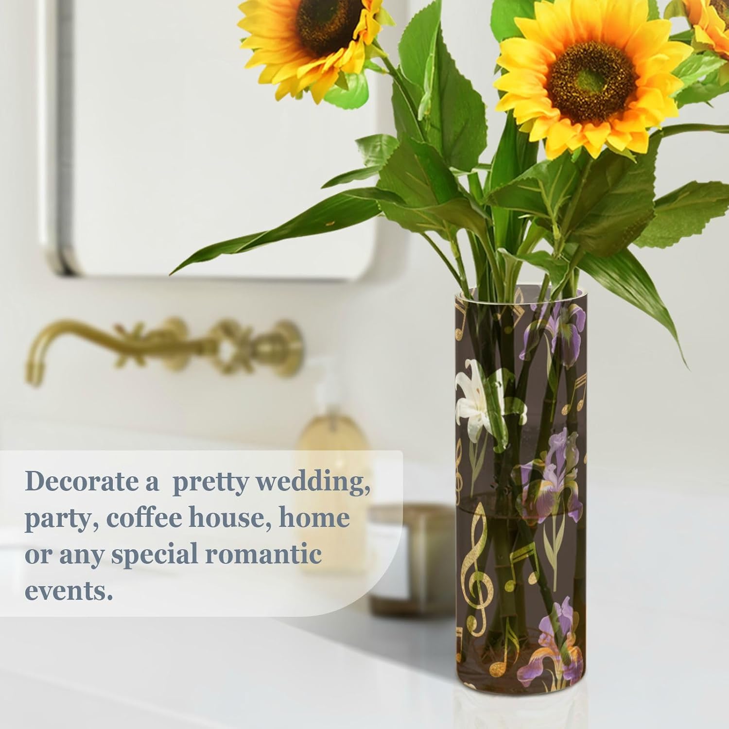 Flowers Music Pattern Plastic Flower Vase for Home Decor