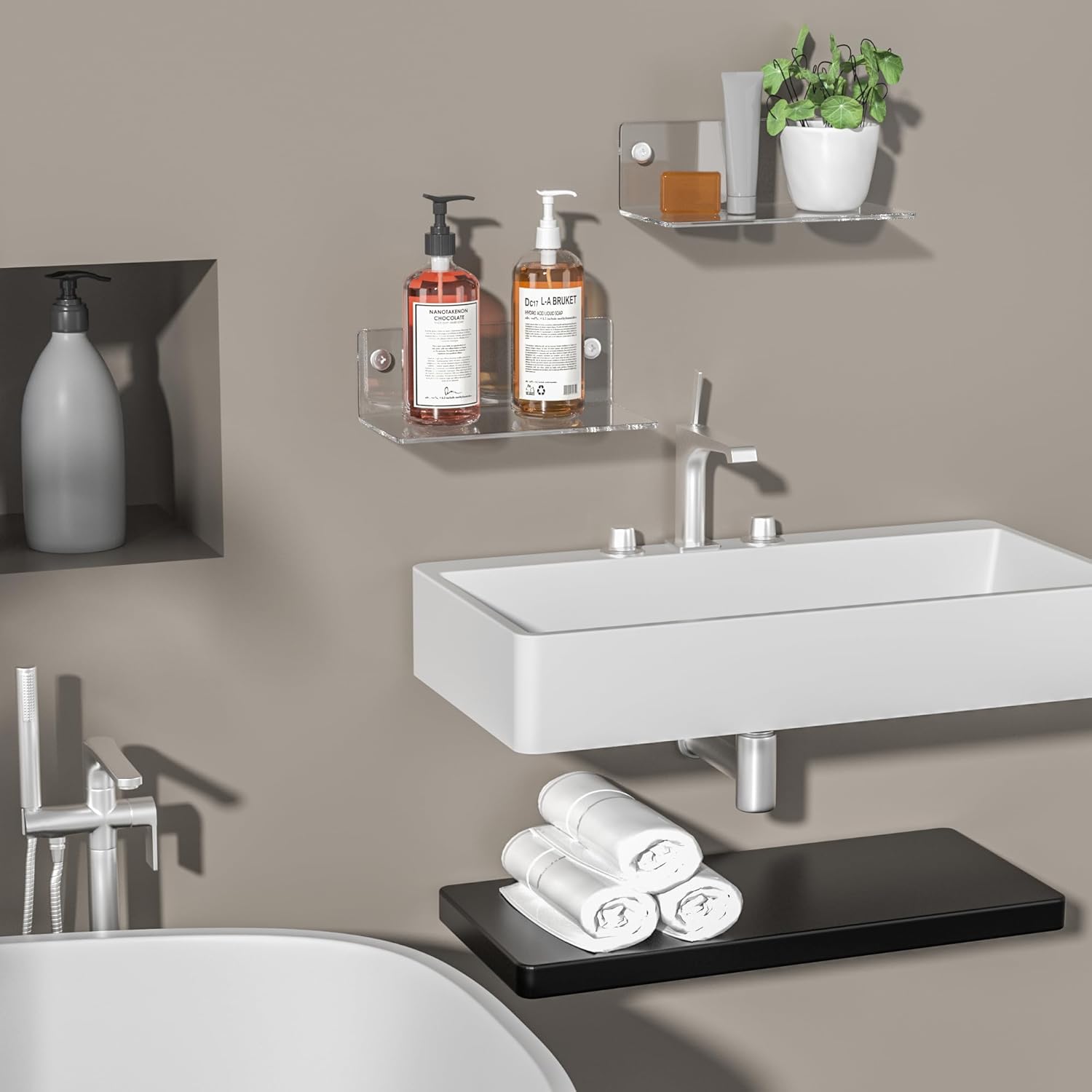 8 Inch Clear Floating Shelf for Wall 2 Pack 4 Depth Acrylic Space Saving Organizer