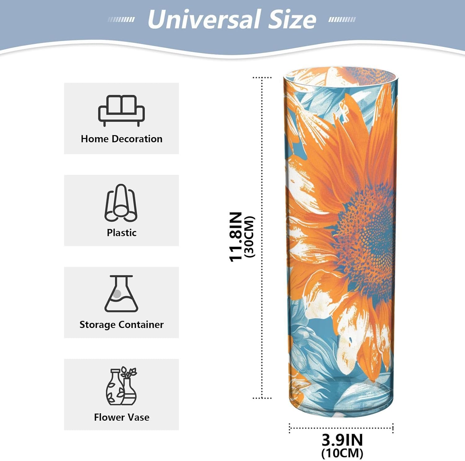 Vintage Sunflowers Plastic Hurricane Candle Holder 118 x 39 Inch Decor