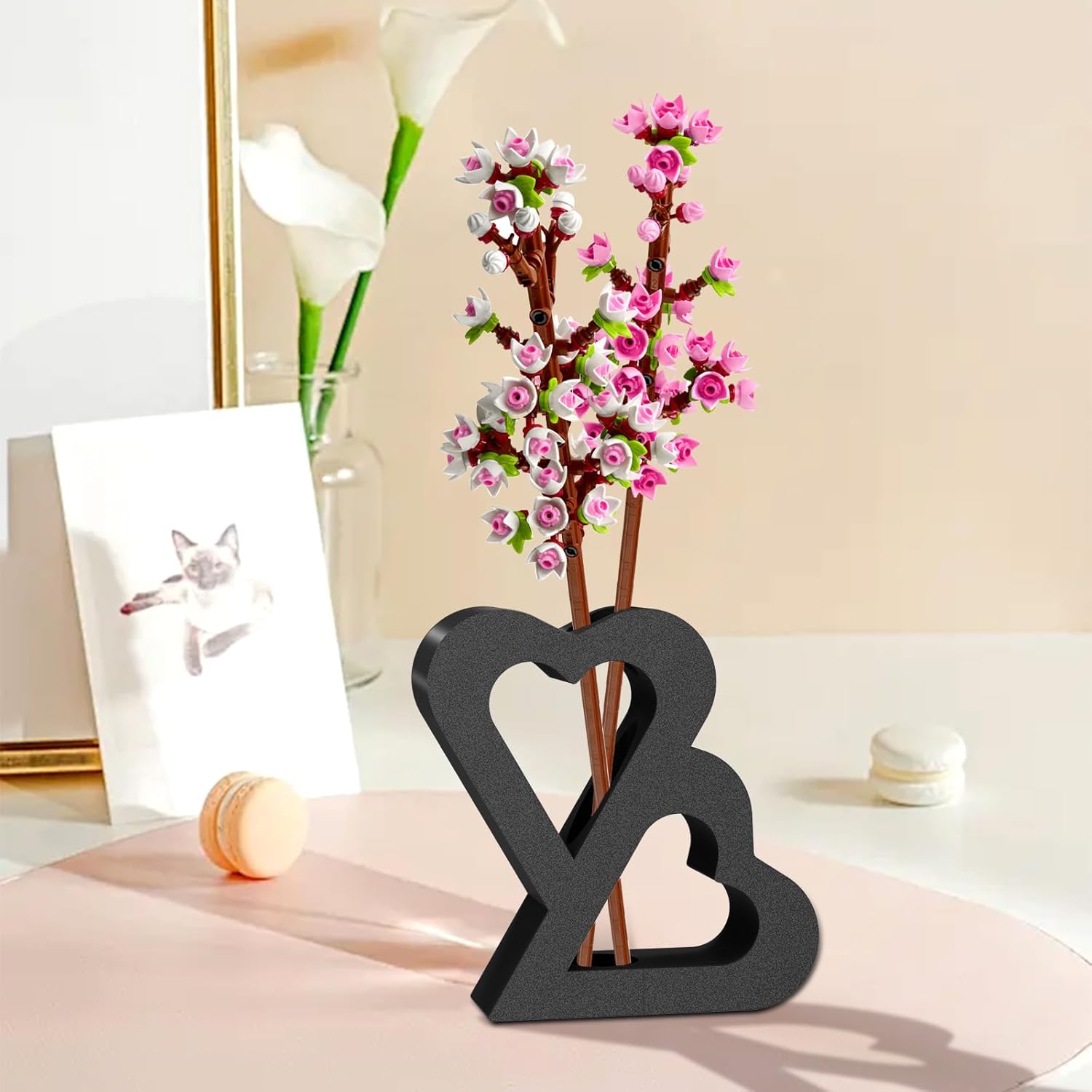 Double Heart Vase for LEGO Flower Display - Black