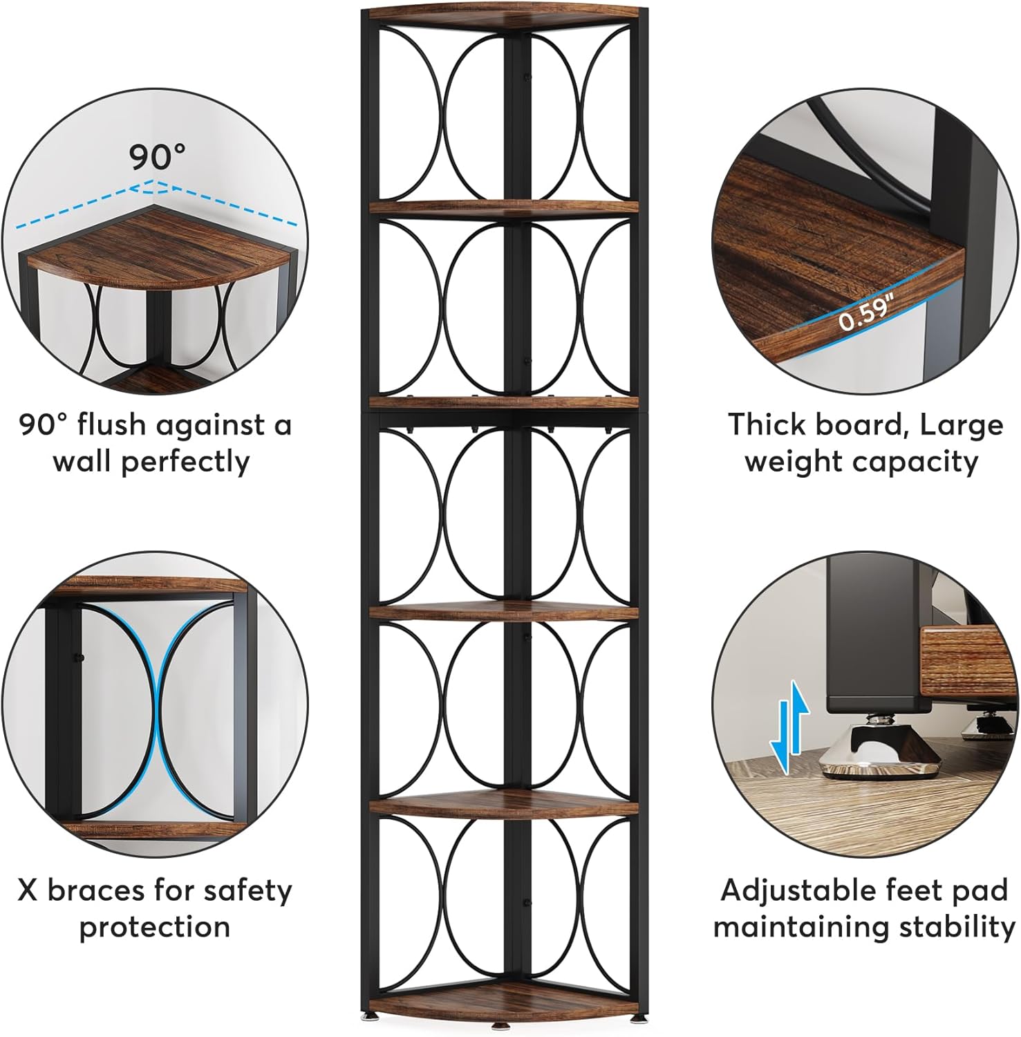 Tribesigns 67 Inch Tall Corner Shelf 6 Tier Bookcase