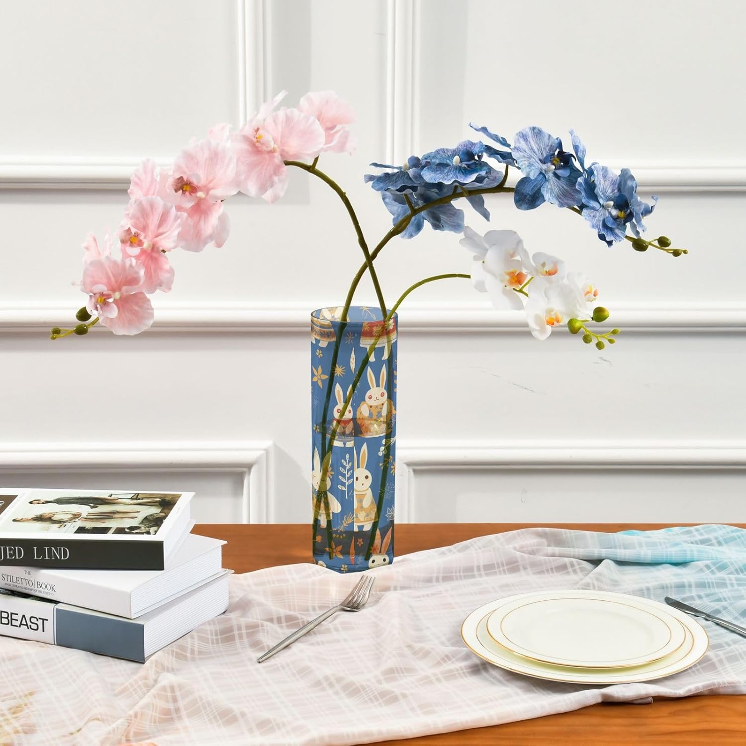 Rabbit Easter Egg Blue Plastic Hurricane Candle Holder 118 x 39 Inch Decor Vase