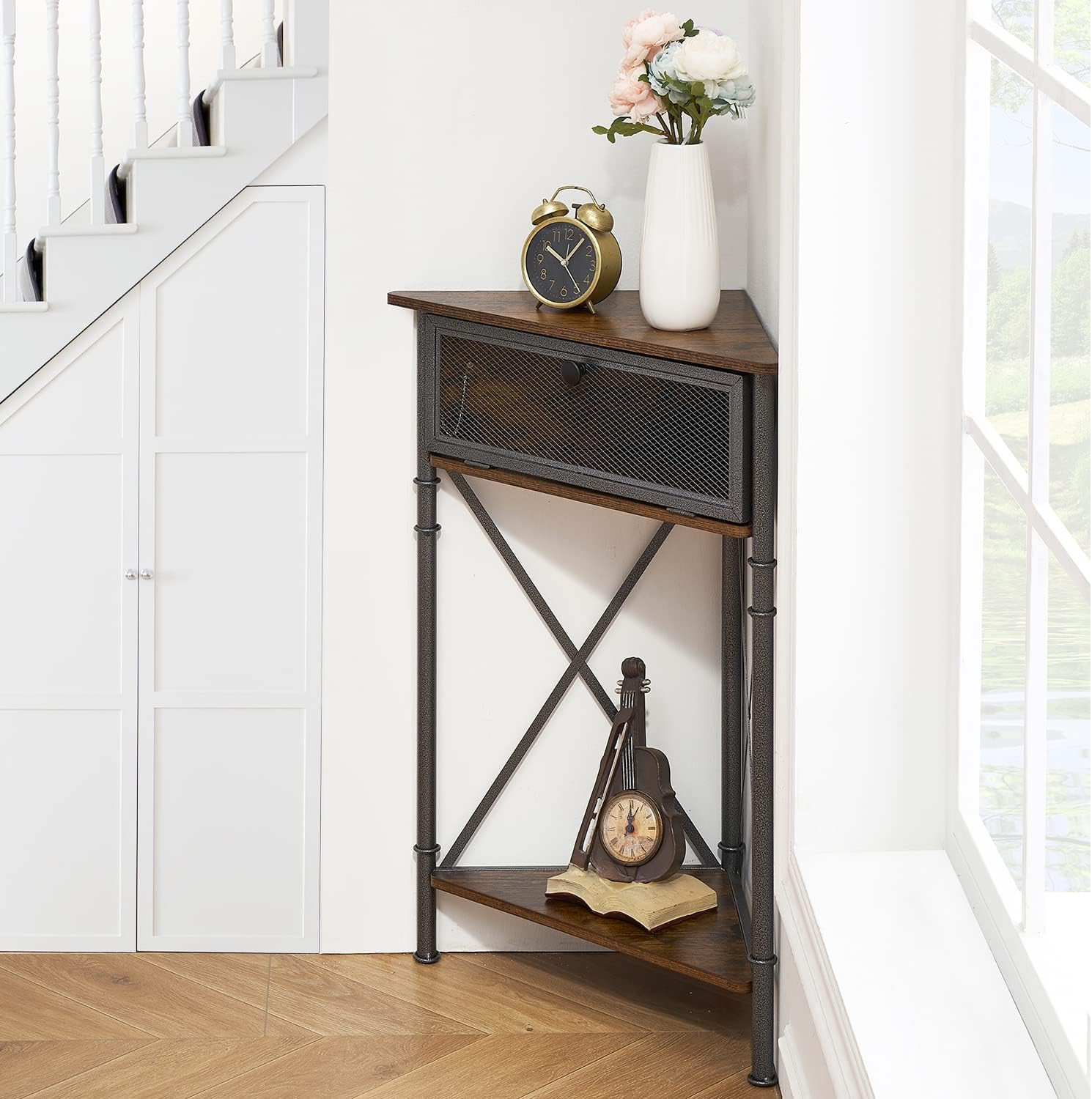 VECELO 3-Tier Corner Cabinet with Flip Door