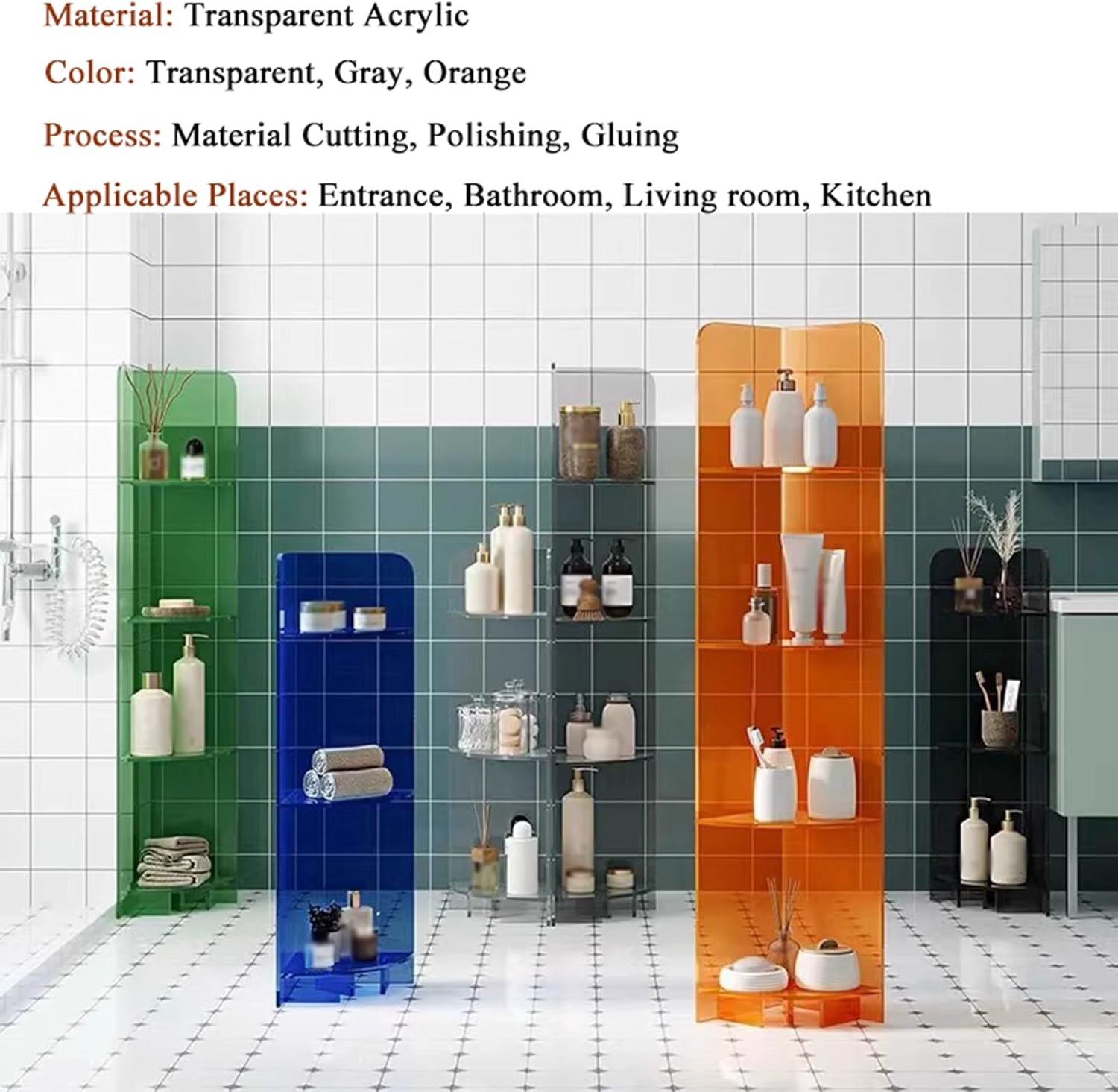 3-Tier Acrylic Corner Storage Shelf Organizer Orange Freestanding Sturdy Clear Display