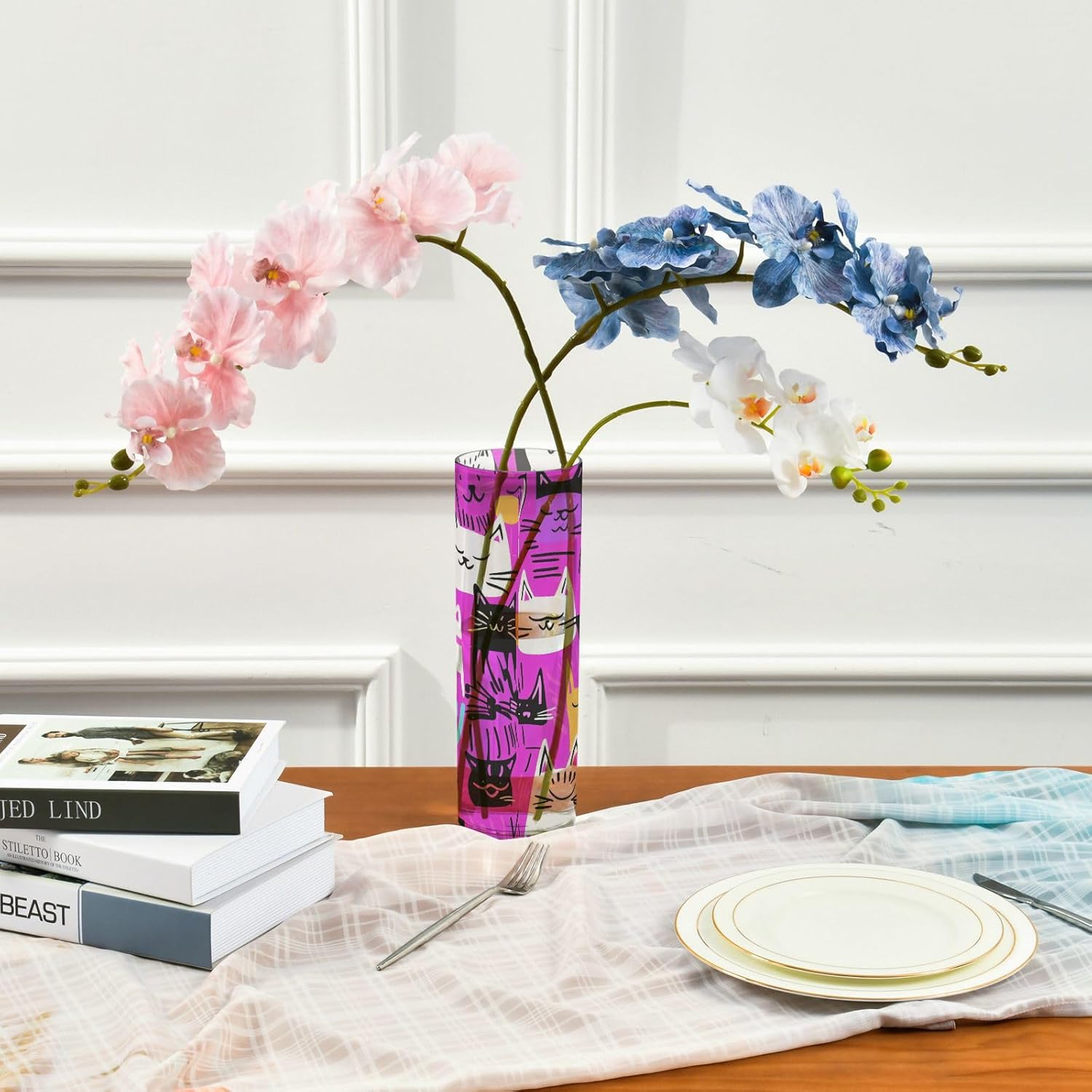 Peach Punk Cats Colorful Cartoon Plastic Vase 118 x 39 Inch