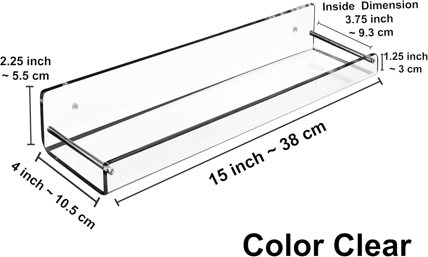 AMT 2 Pack Clear Acrylic Floating Shelves 15x4 Inch
