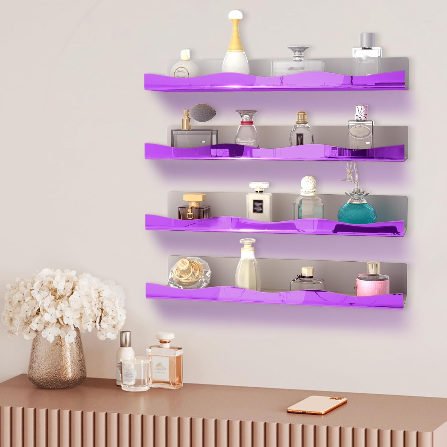 YMVV 157 In Purple Reflective Floating Shelf 4 Pack