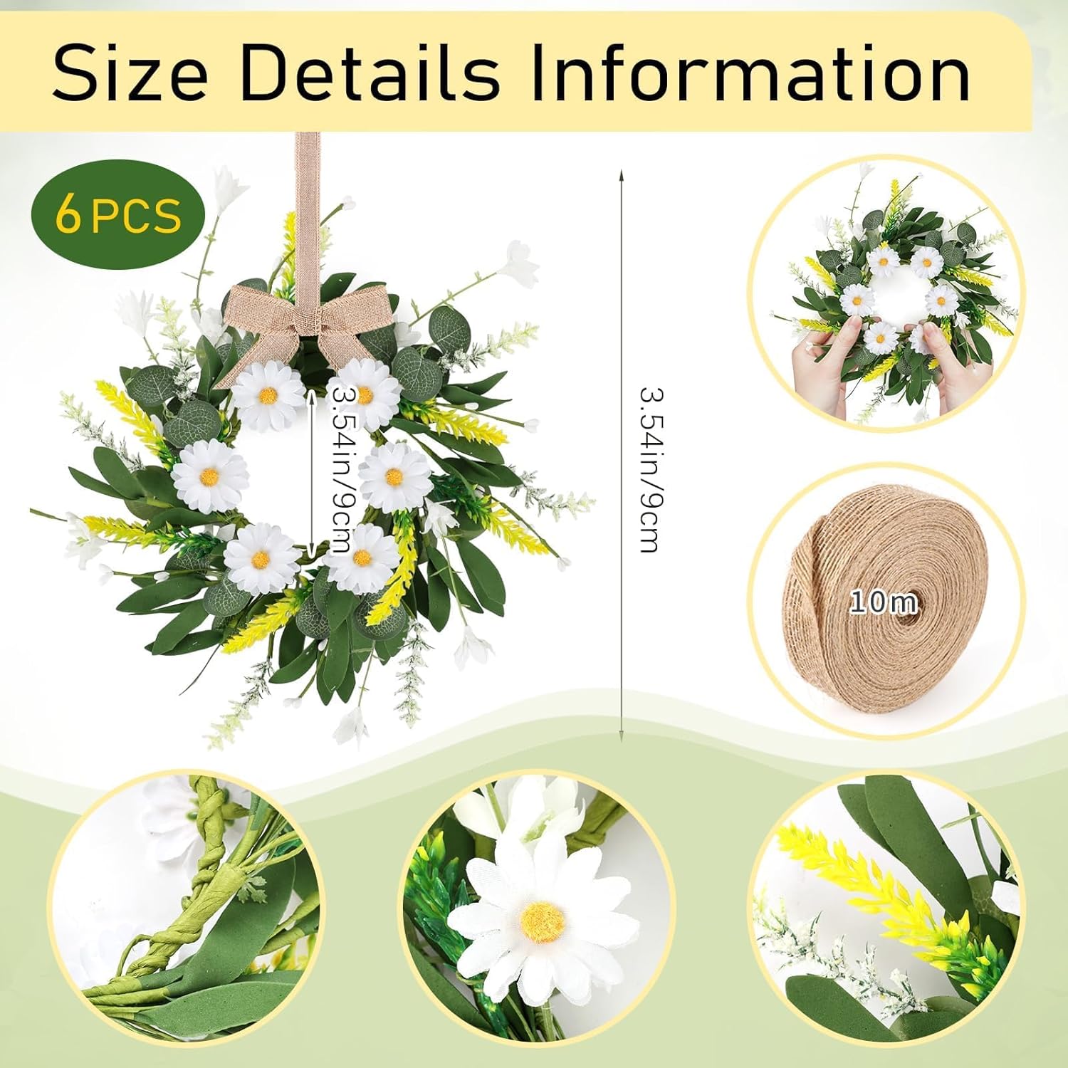 6 Pcs Artificial White Daisy Wreath Summer Spring Decor