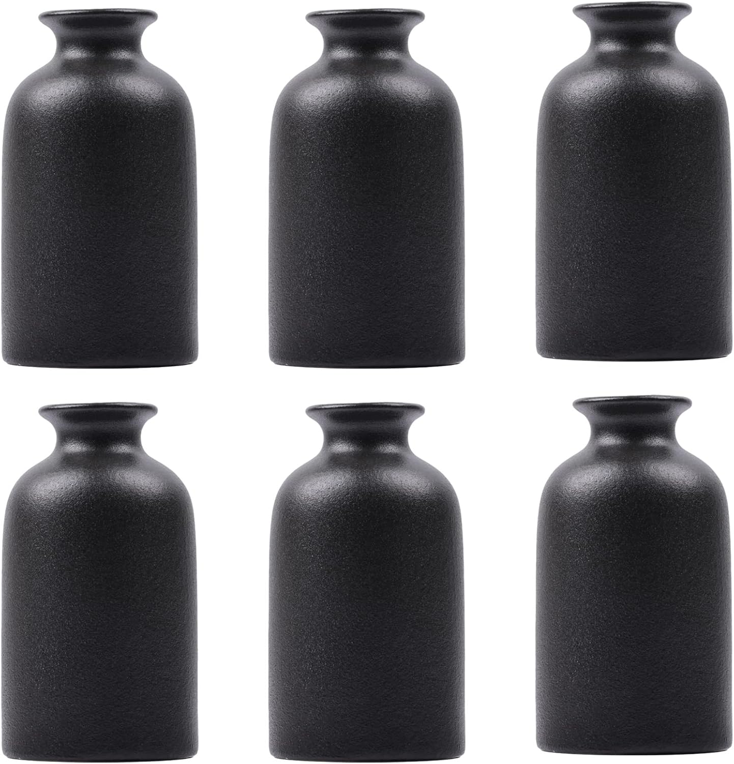 6 Pack Matte Black Ceramic Vases for Home Decor and Centerpieces