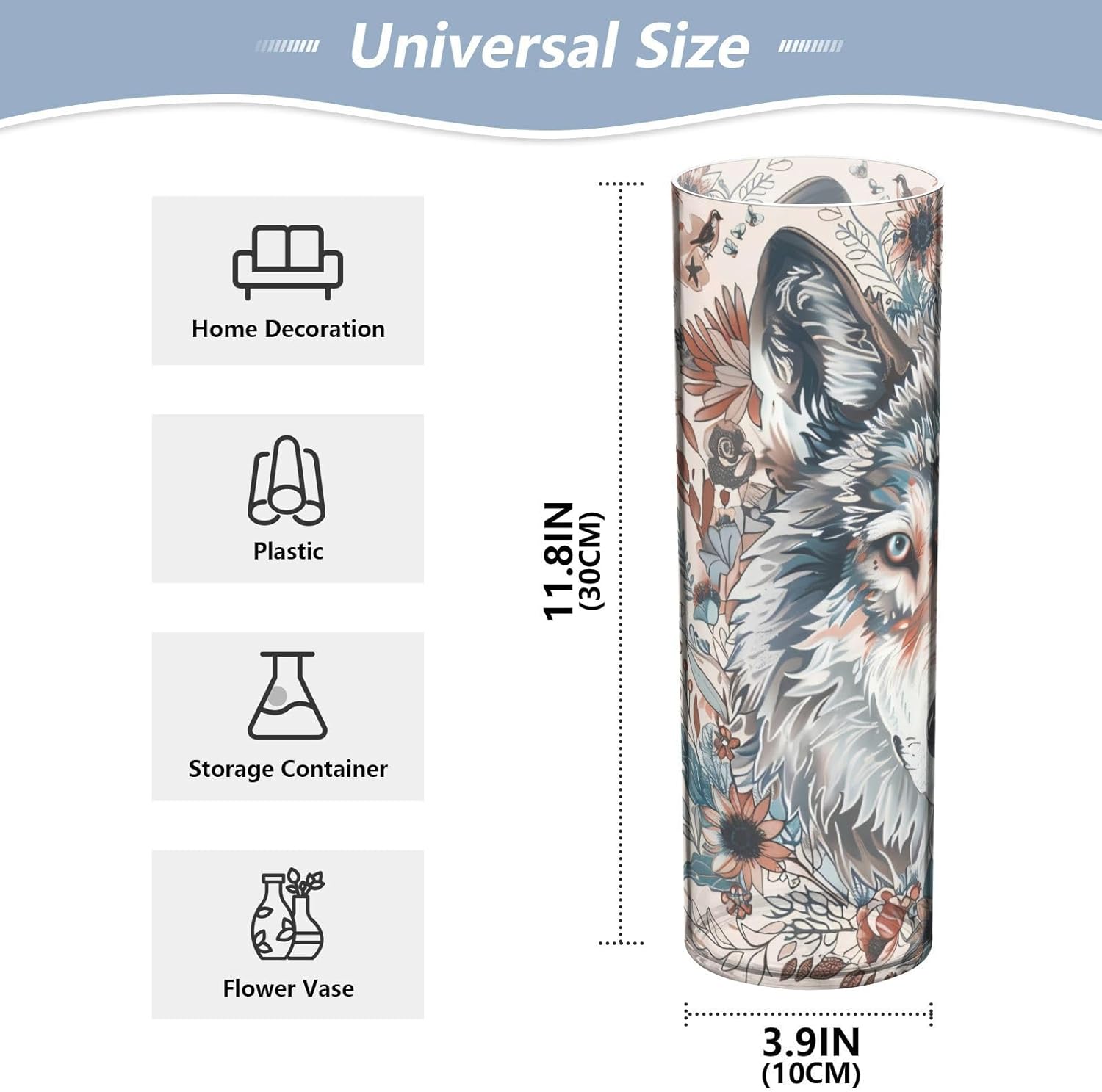 Bohemian Grey Wolf Flower Vase 118 x 39 Inch Decorative