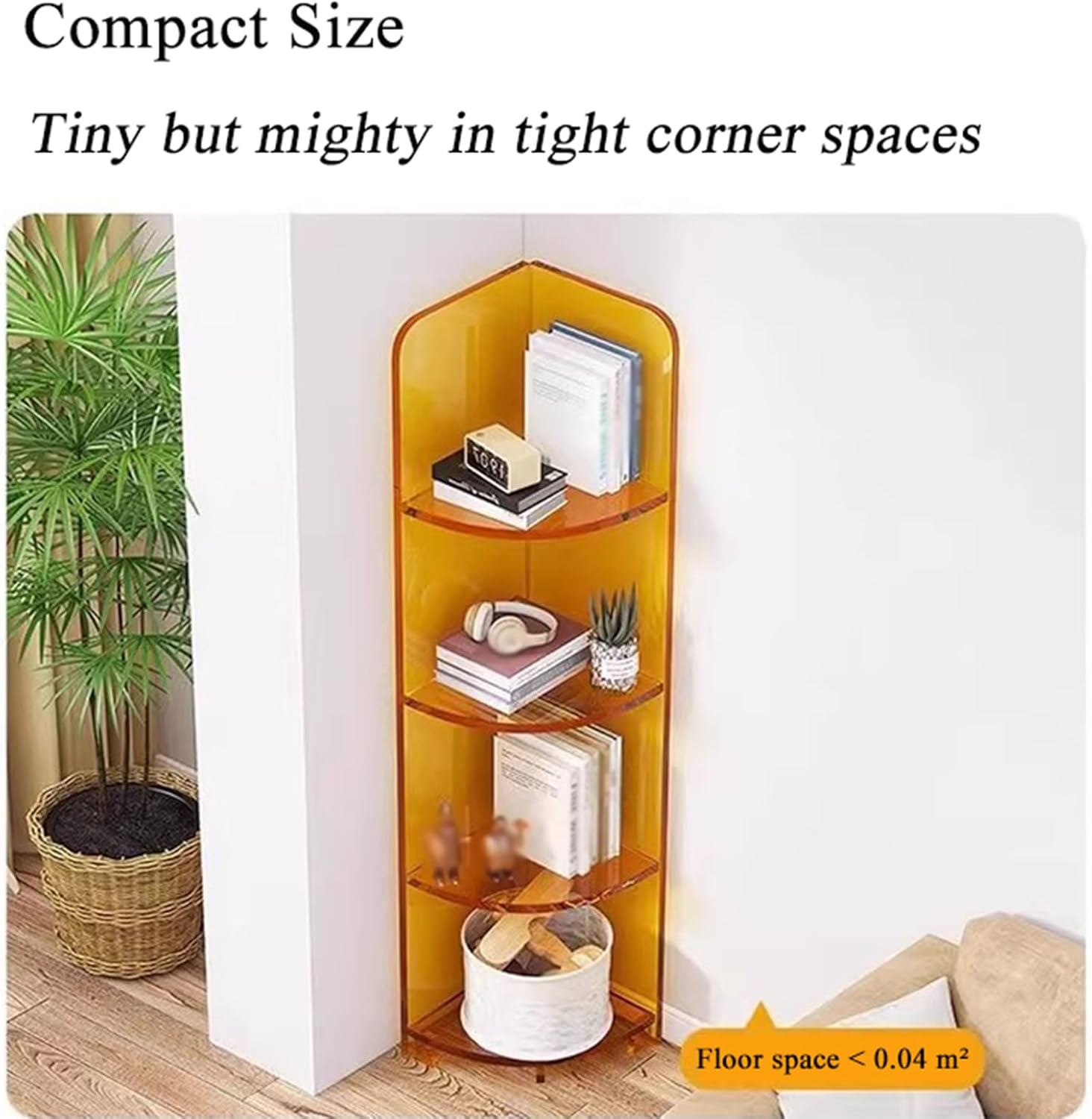 3-Tier Acrylic Corner Storage Shelf Organizer Orange Freestanding Sturdy Clear Display