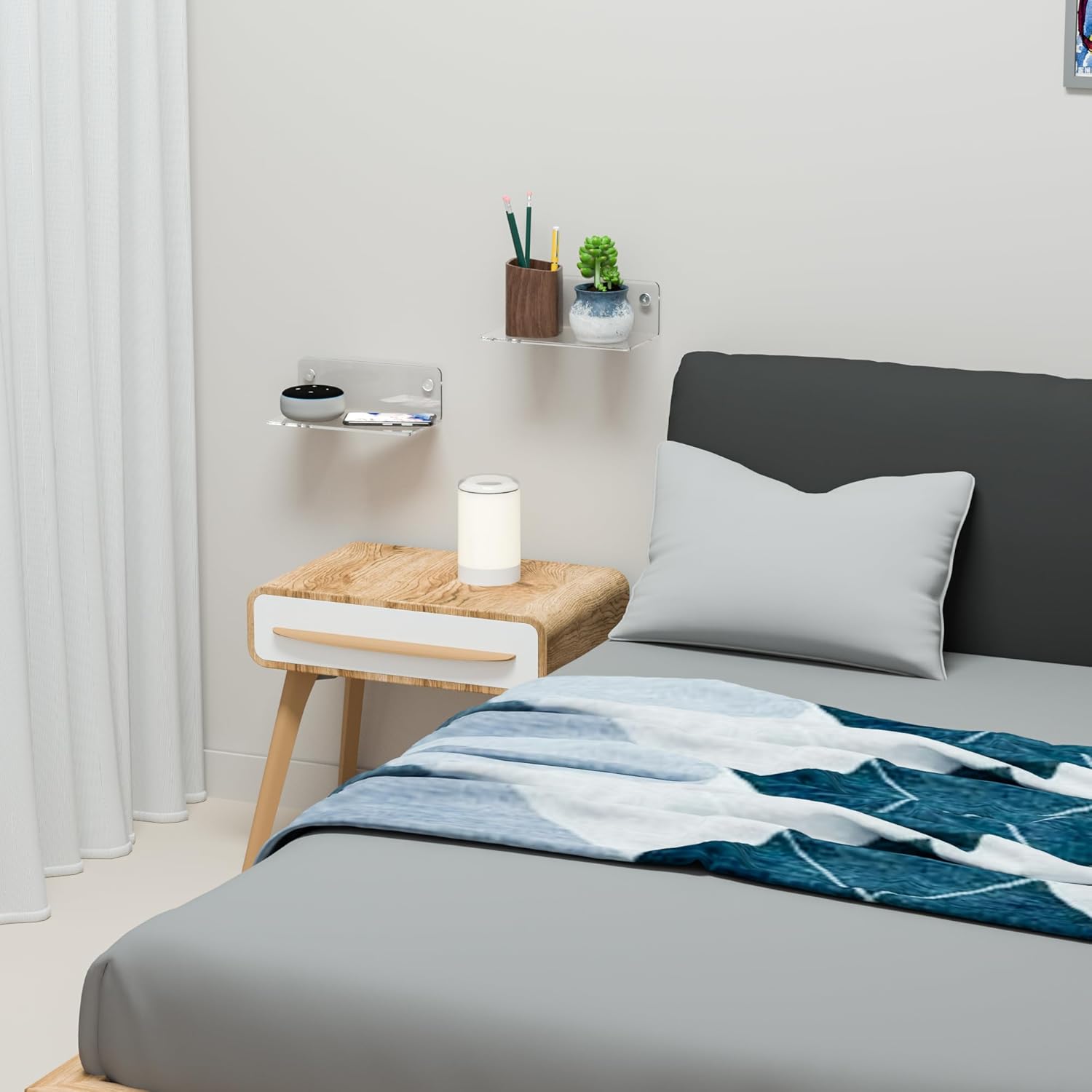 8 Inch Clear Floating Shelf for Wall 2 Pack 4 Depth Acrylic Space Saving Organizer